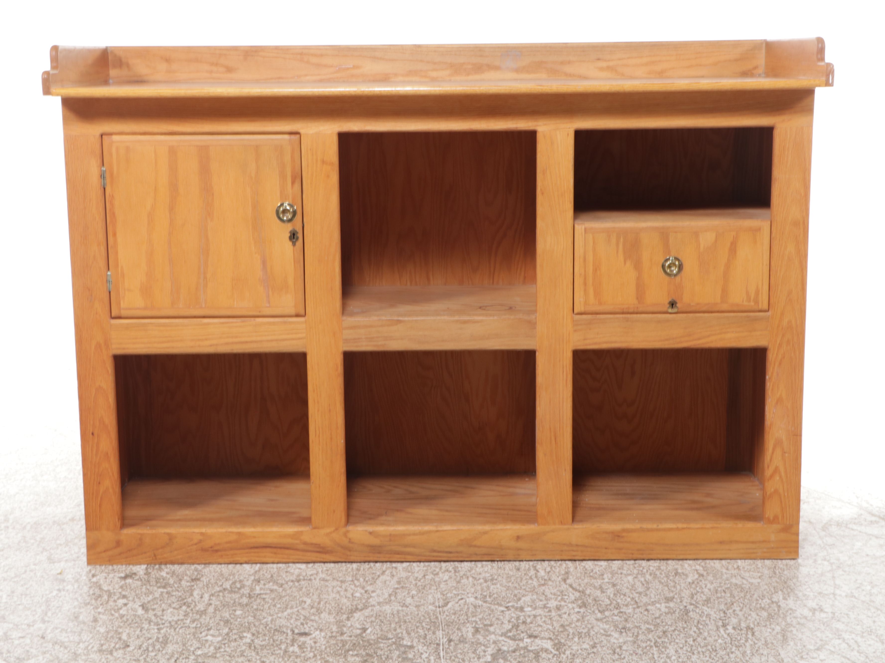 Oak Work Table with Storage Cubbies