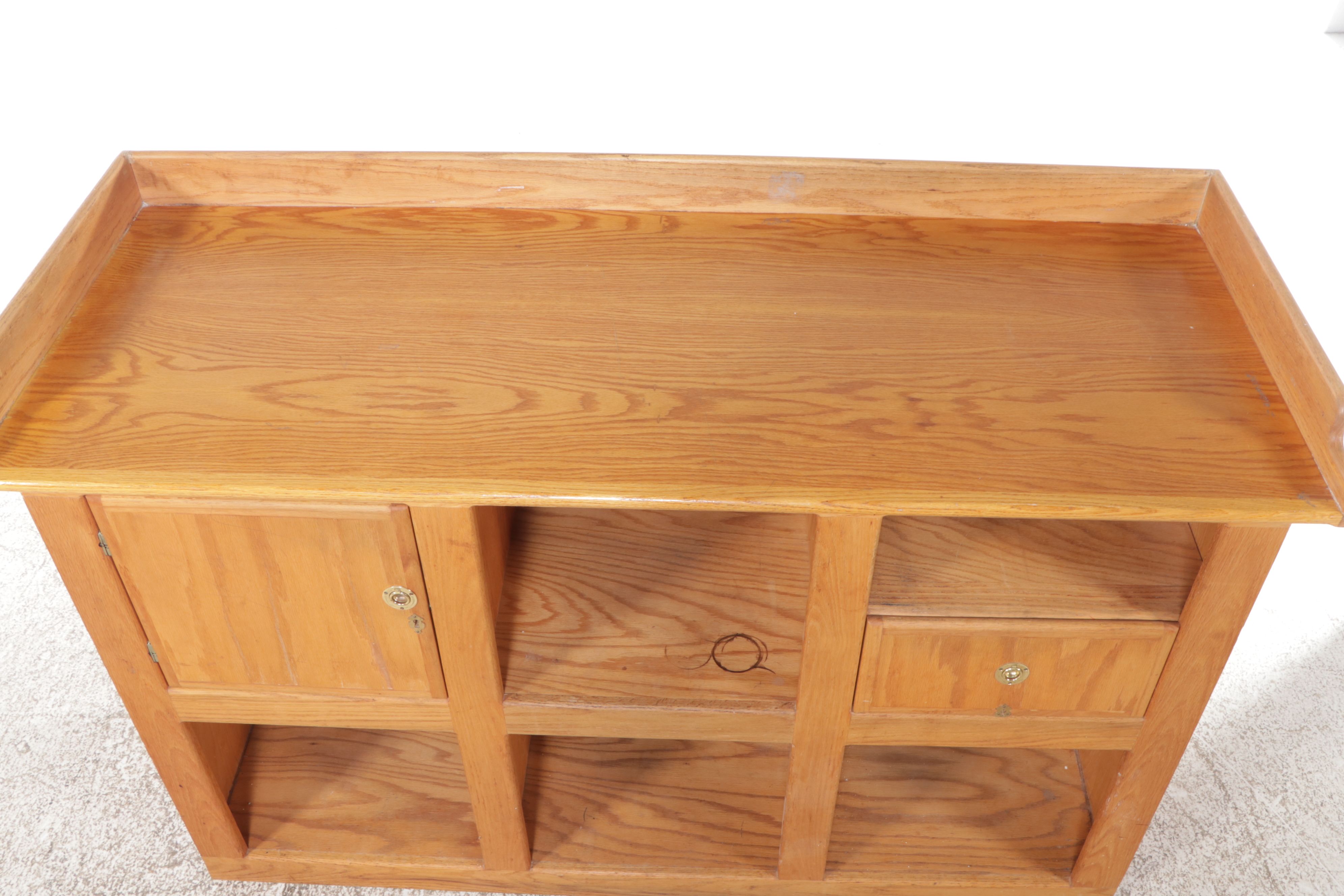 Oak Work Table with Storage Cubbies
