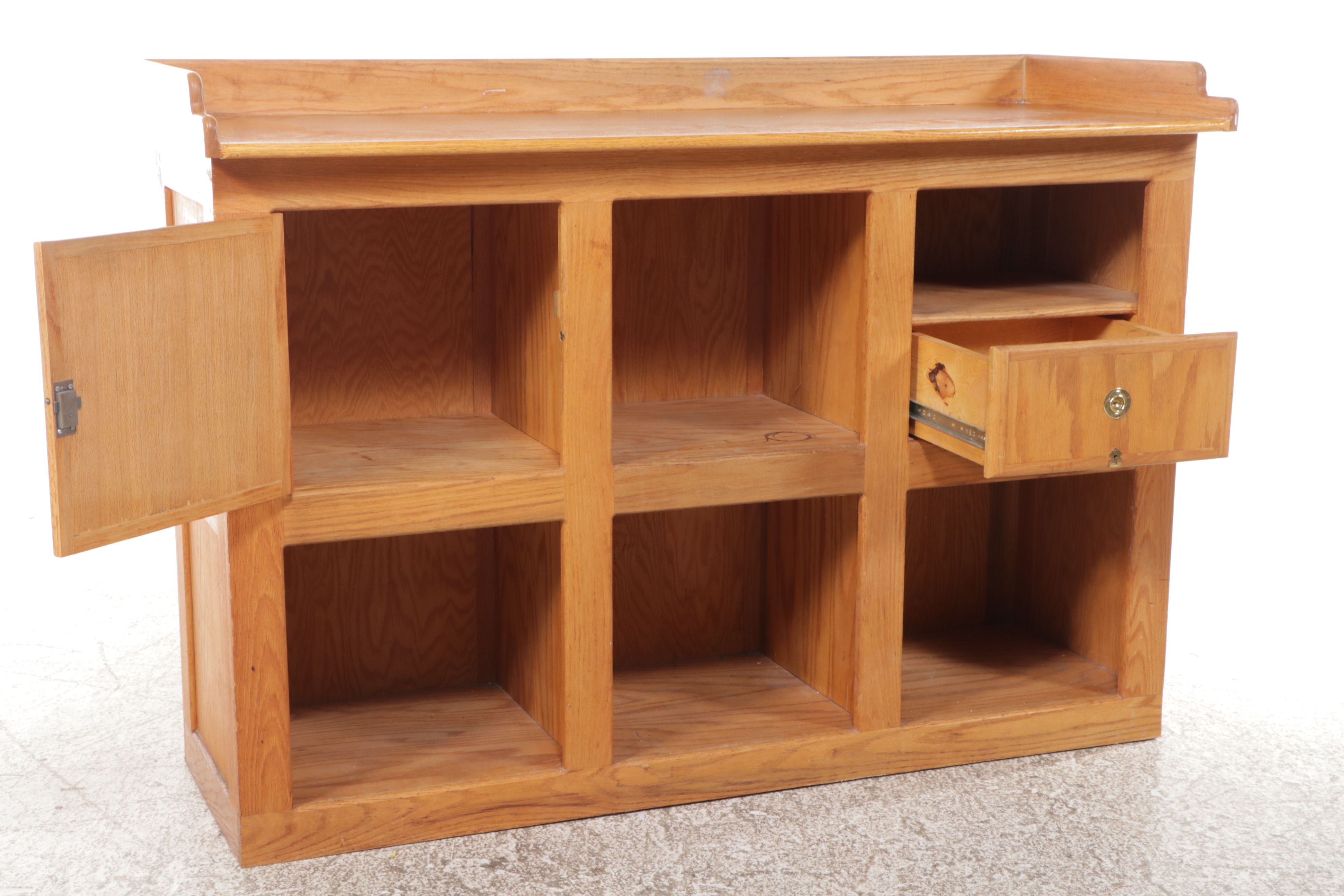 Oak Work Table with Storage Cubbies