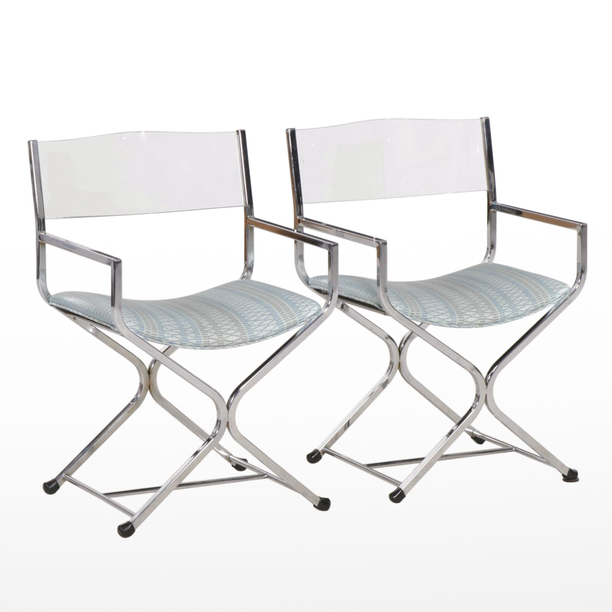 Modernist Chrome Director's Chairs with Acrylic Backs, Pair
