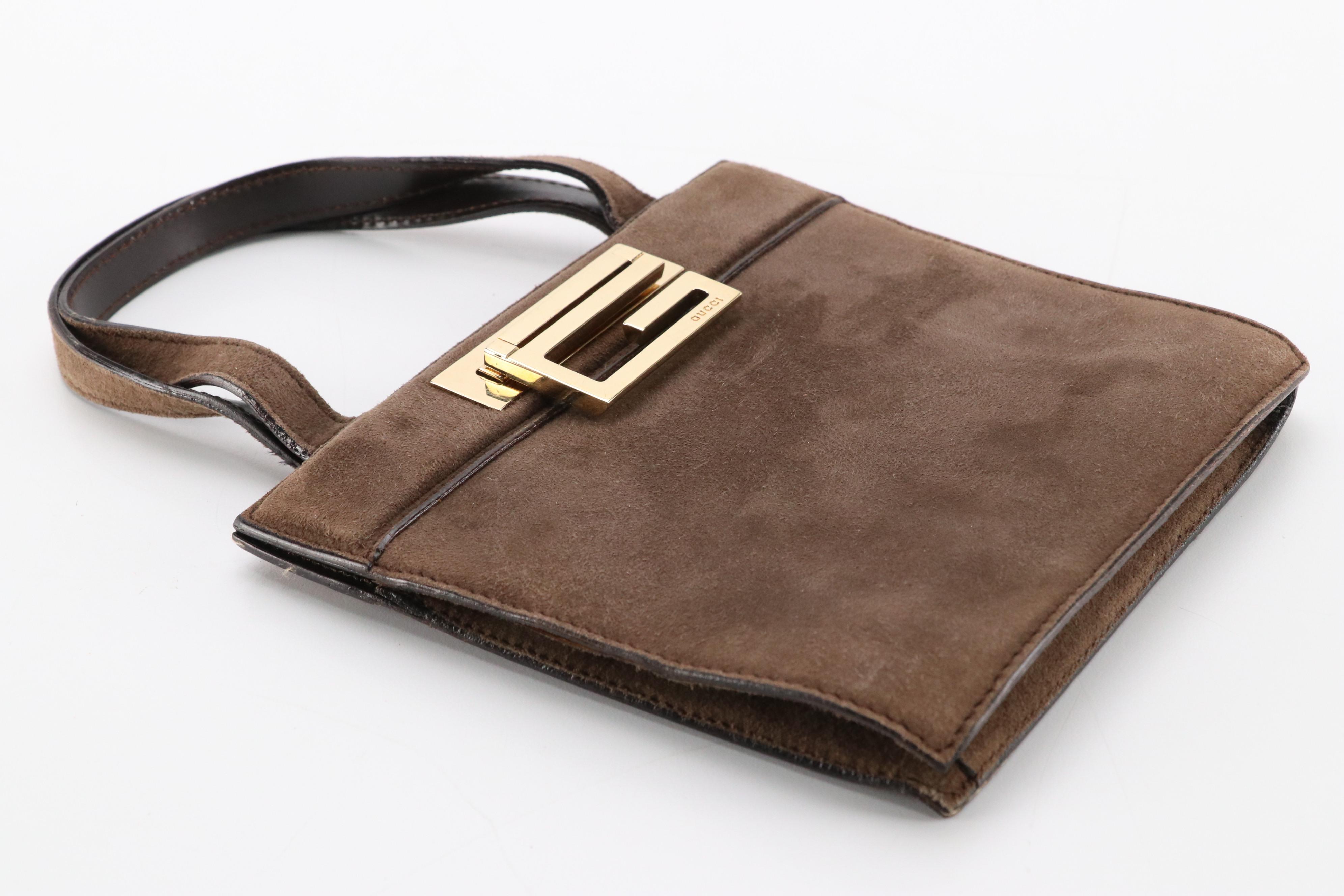 Gucci Brown Suede Mini Handbag with G Closure
