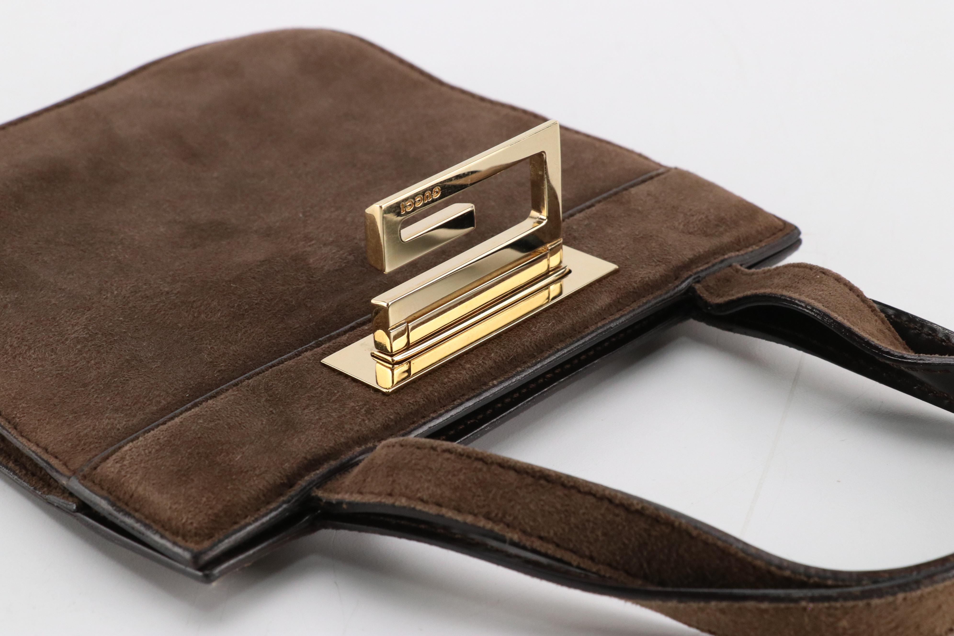 Gucci Brown Suede Mini Handbag with G Closure