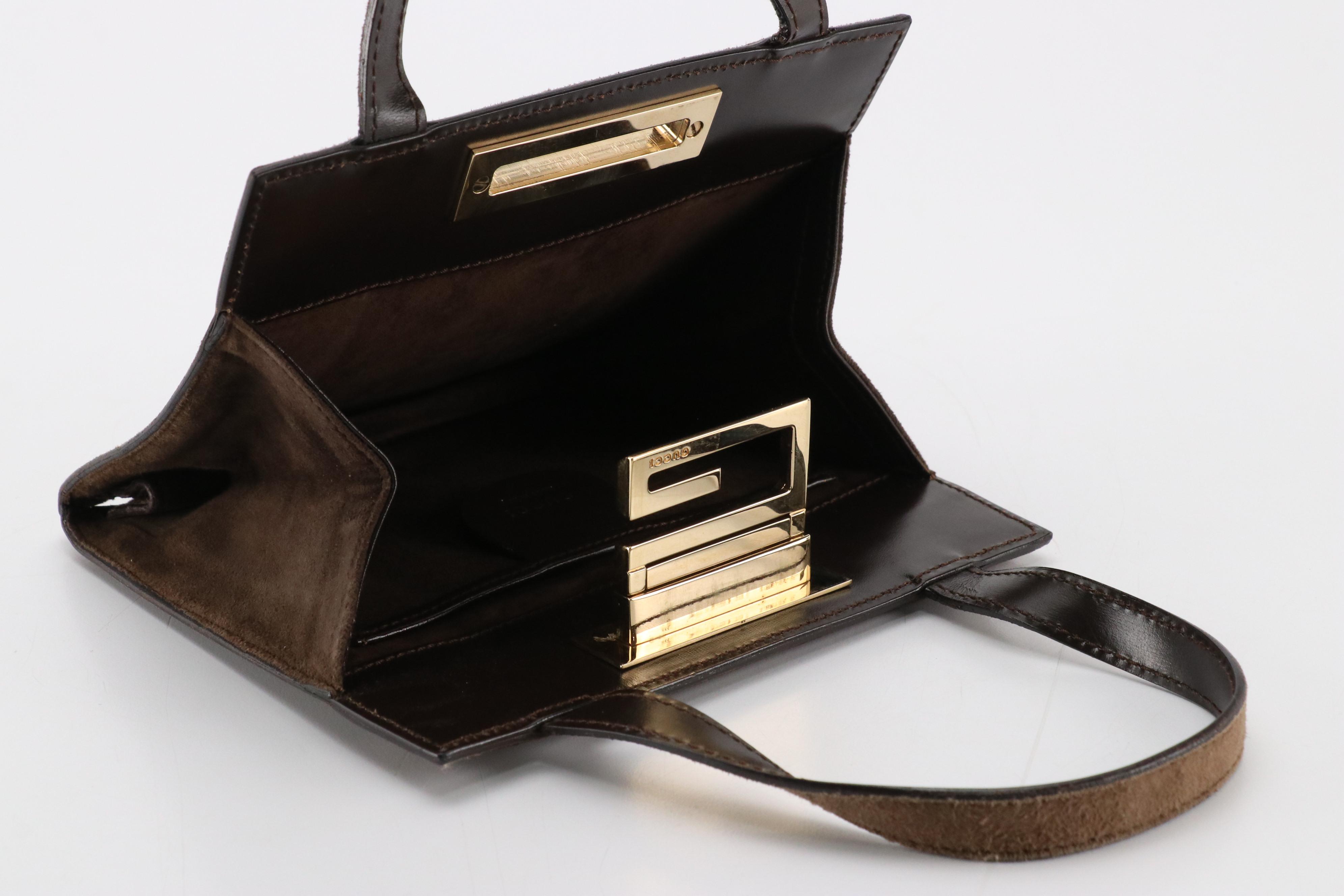 Gucci Brown Suede Mini Handbag with G Closure