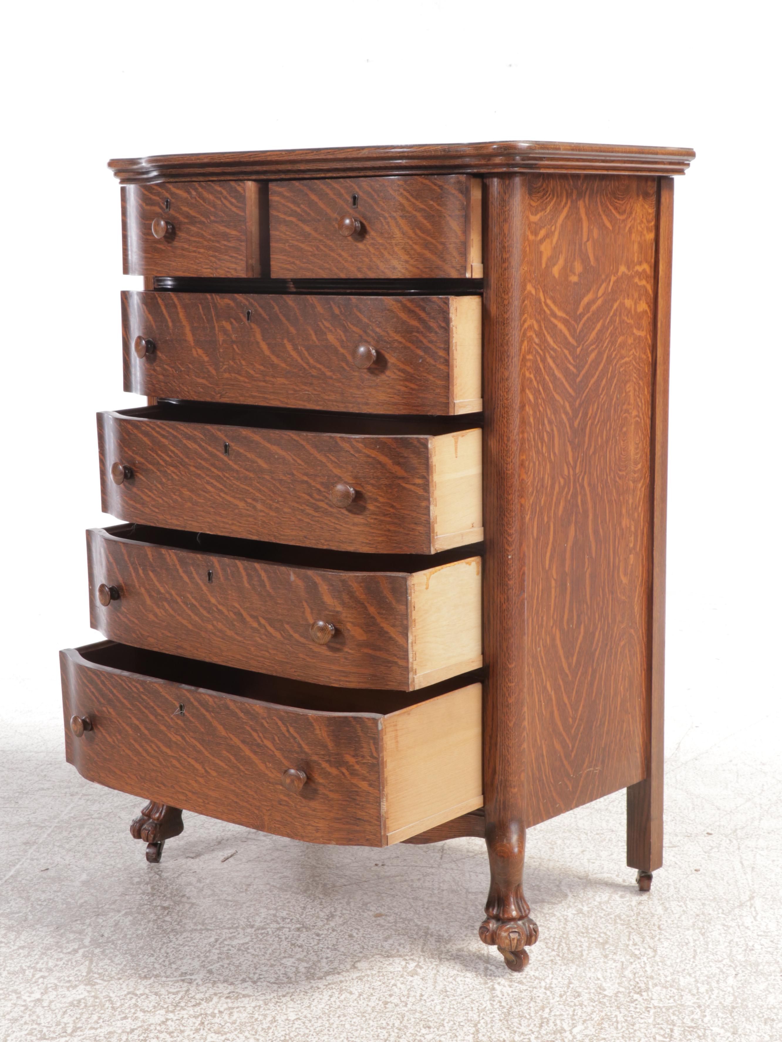 Late Victorian Tiger Oak Chest of Drawers, Early 20th Century