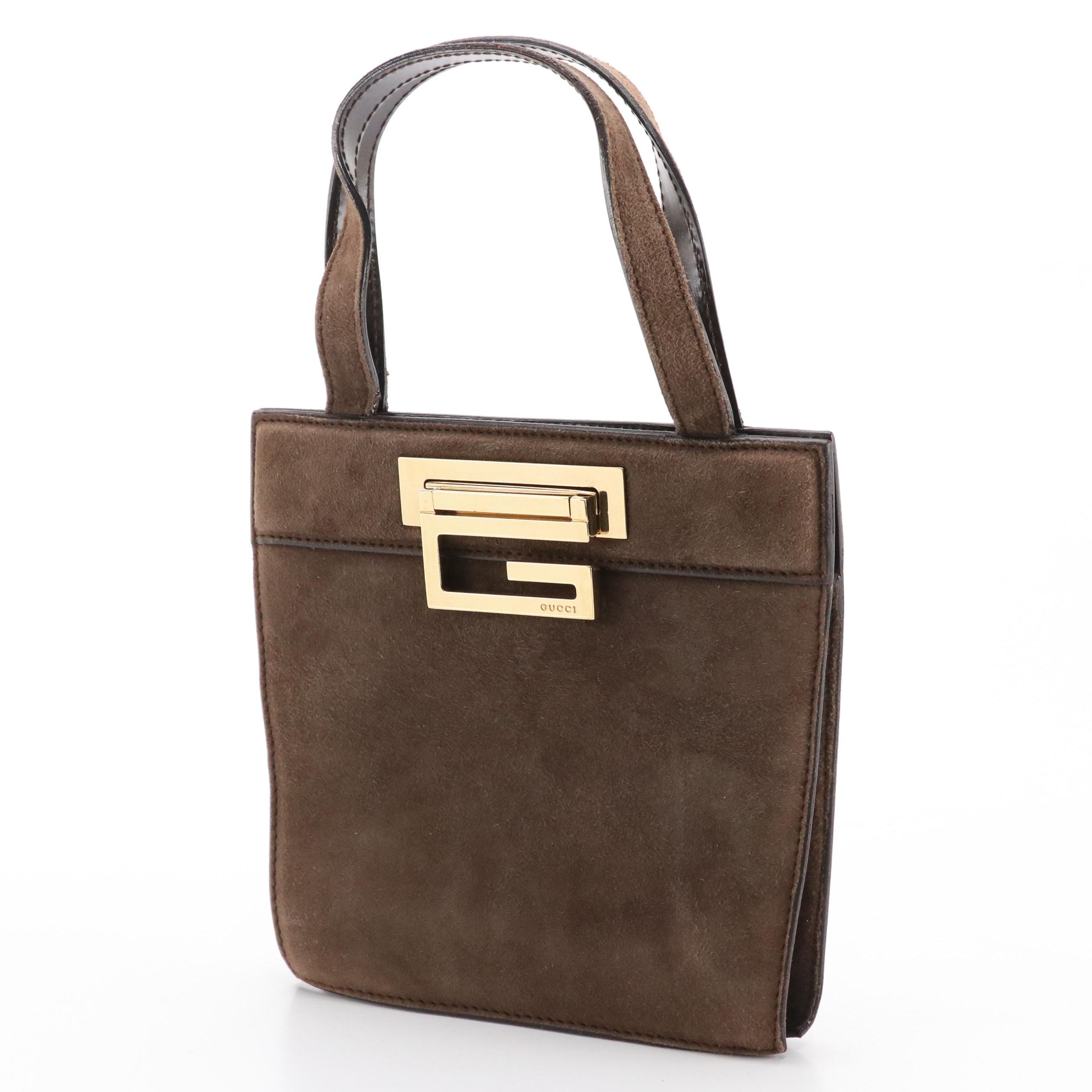 Gucci Brown Suede Mini Handbag with G Closure