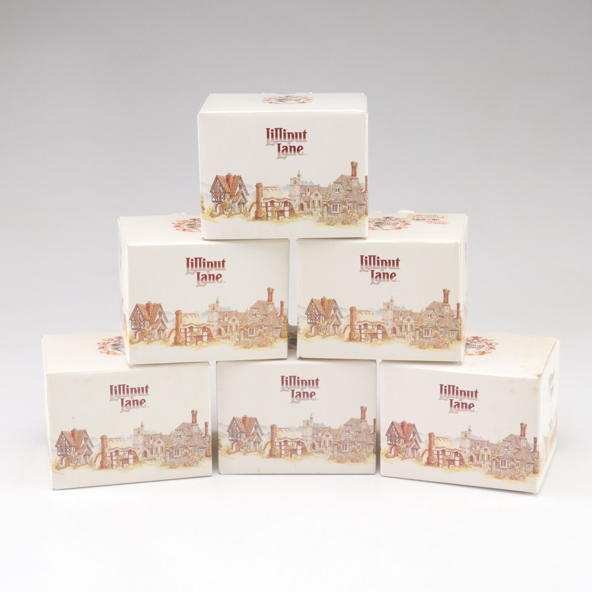 Six Lilliput Lane Buildings with "Ugly House" and "Robin Cottage"