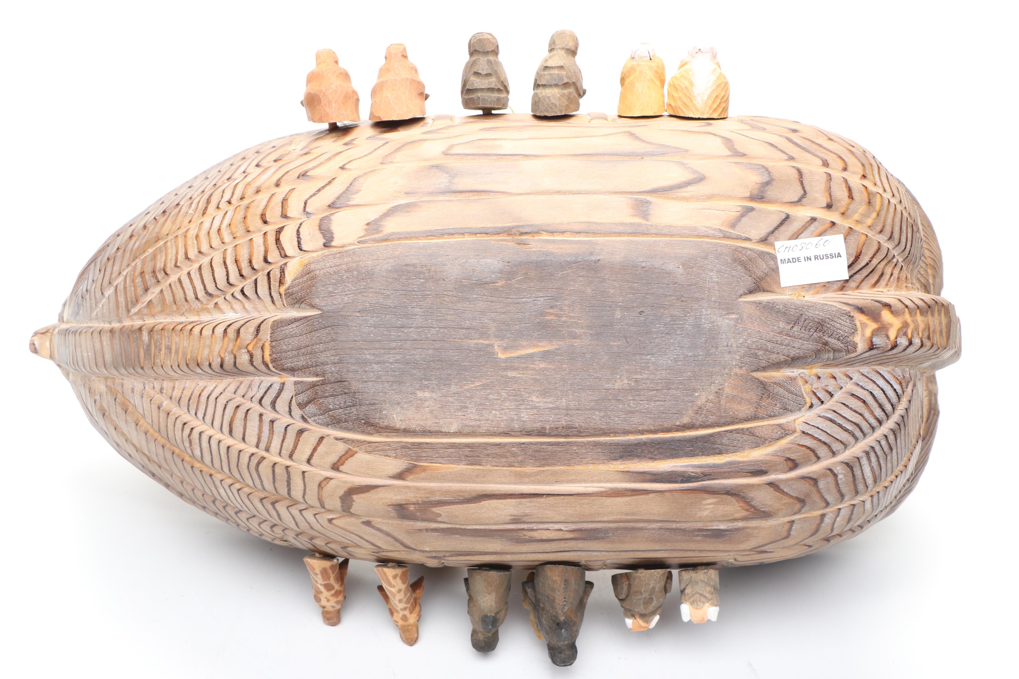 Russian Hand-Carved Wood Noah's Ark with Polychrome Animals