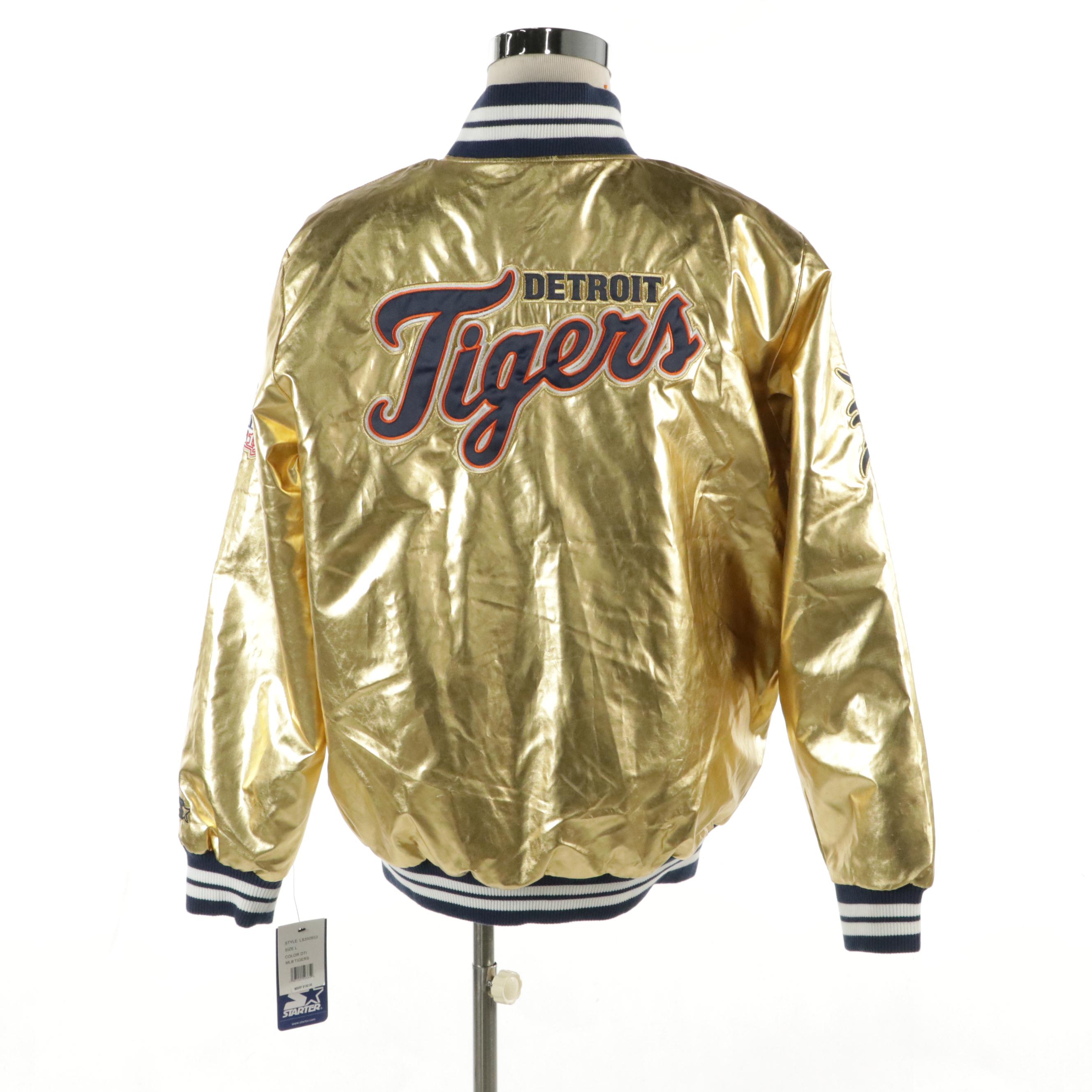 Men's Starter MLB Detroit Tigers World Series Metallic Gold Bomber Jacket