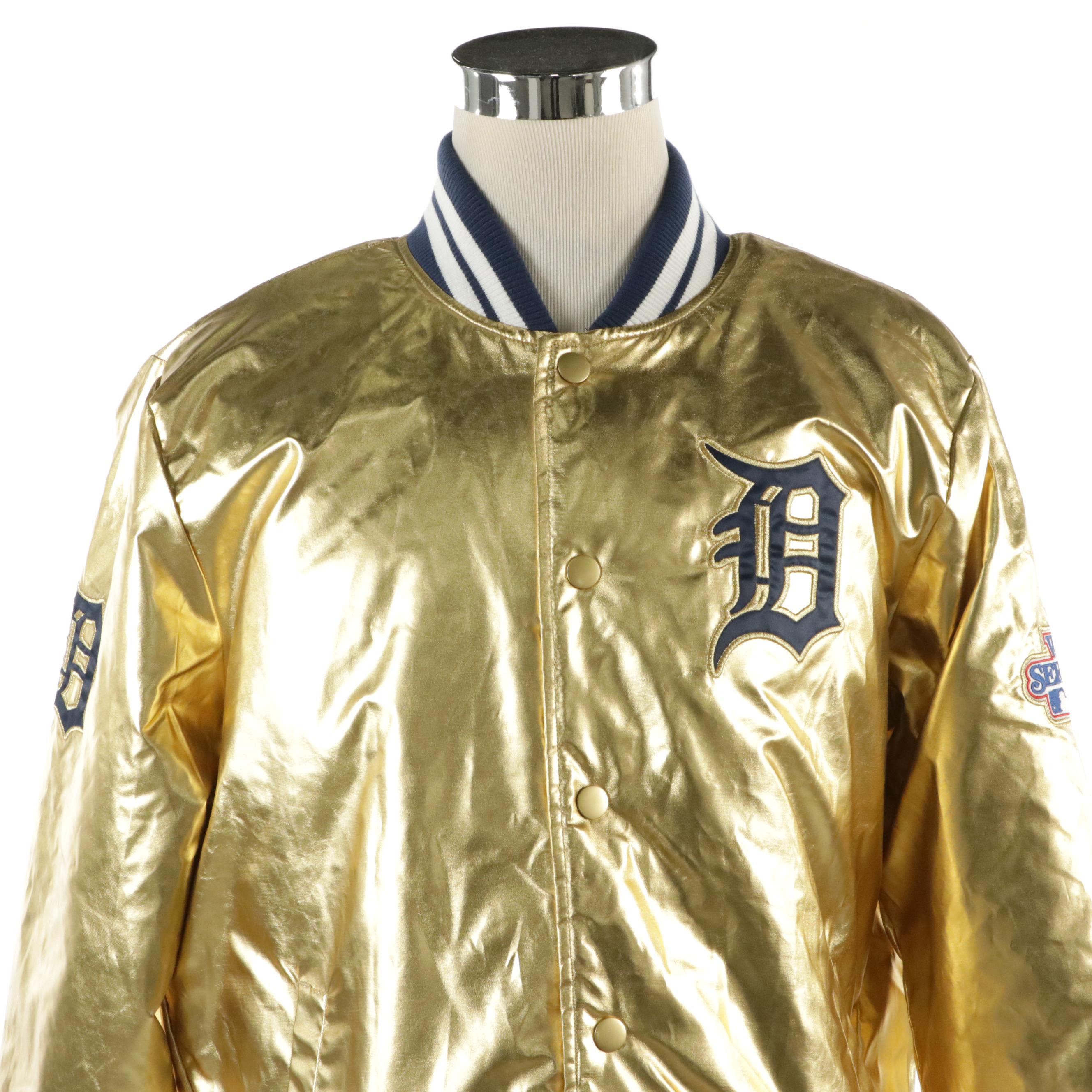 Men's Starter MLB Detroit Tigers World Series Metallic Gold Bomber Jacket
