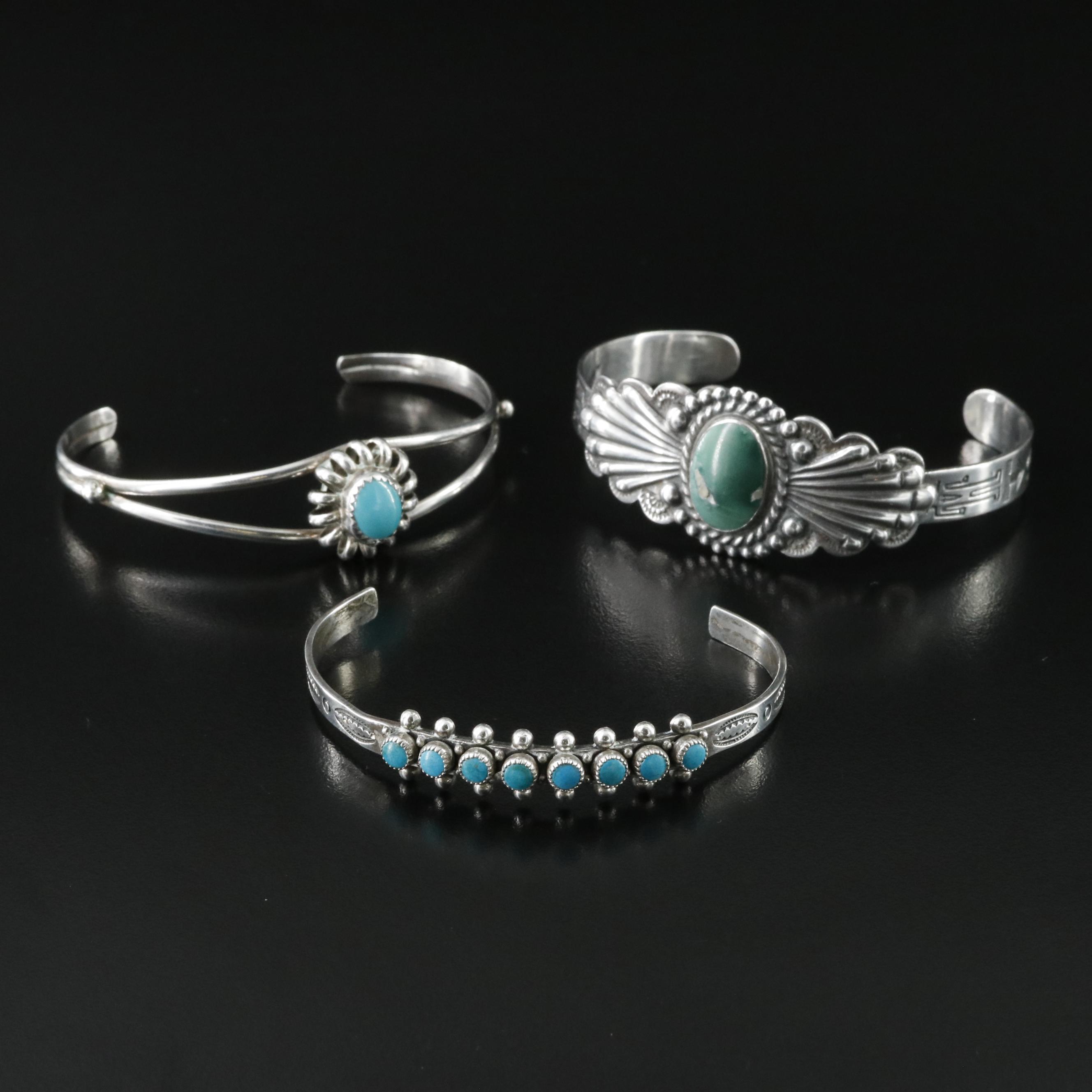 Vintage Western Sterling Turquoise Cuff Bracelets