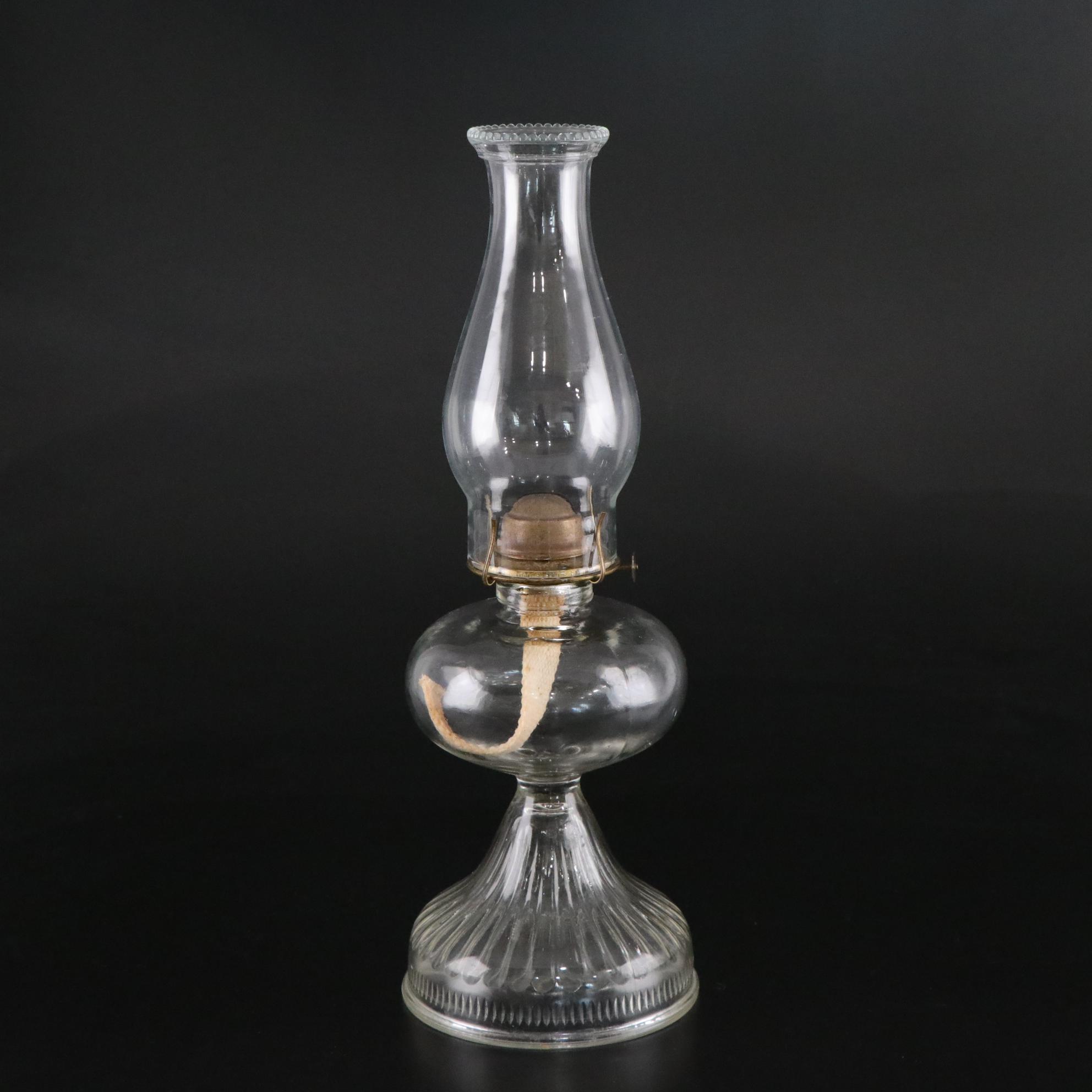 Pressed Glass Oil Lamp with Hurricane, Late 19th/Early 20th Century