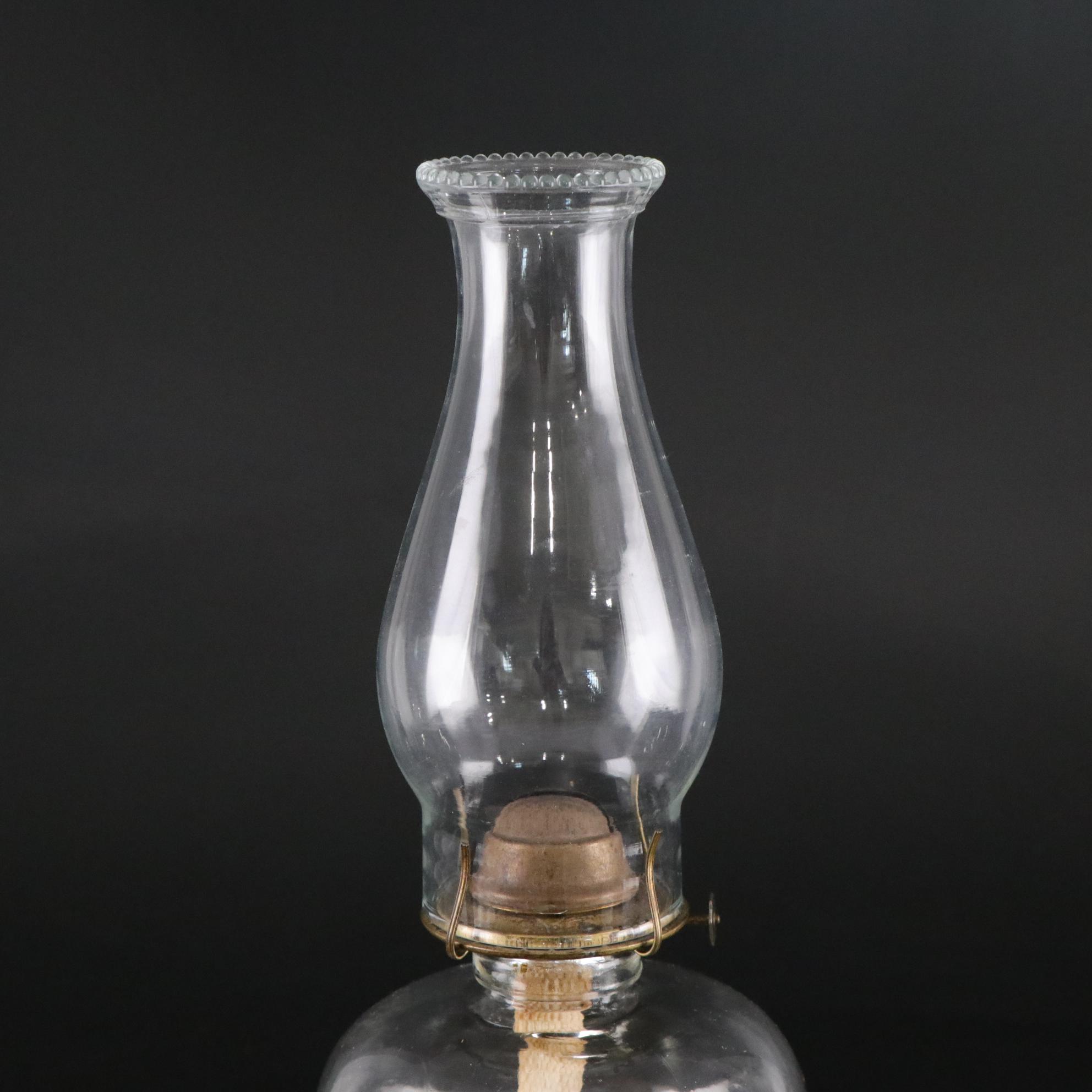 Pressed Glass Oil Lamp with Hurricane, Late 19th/Early 20th Century