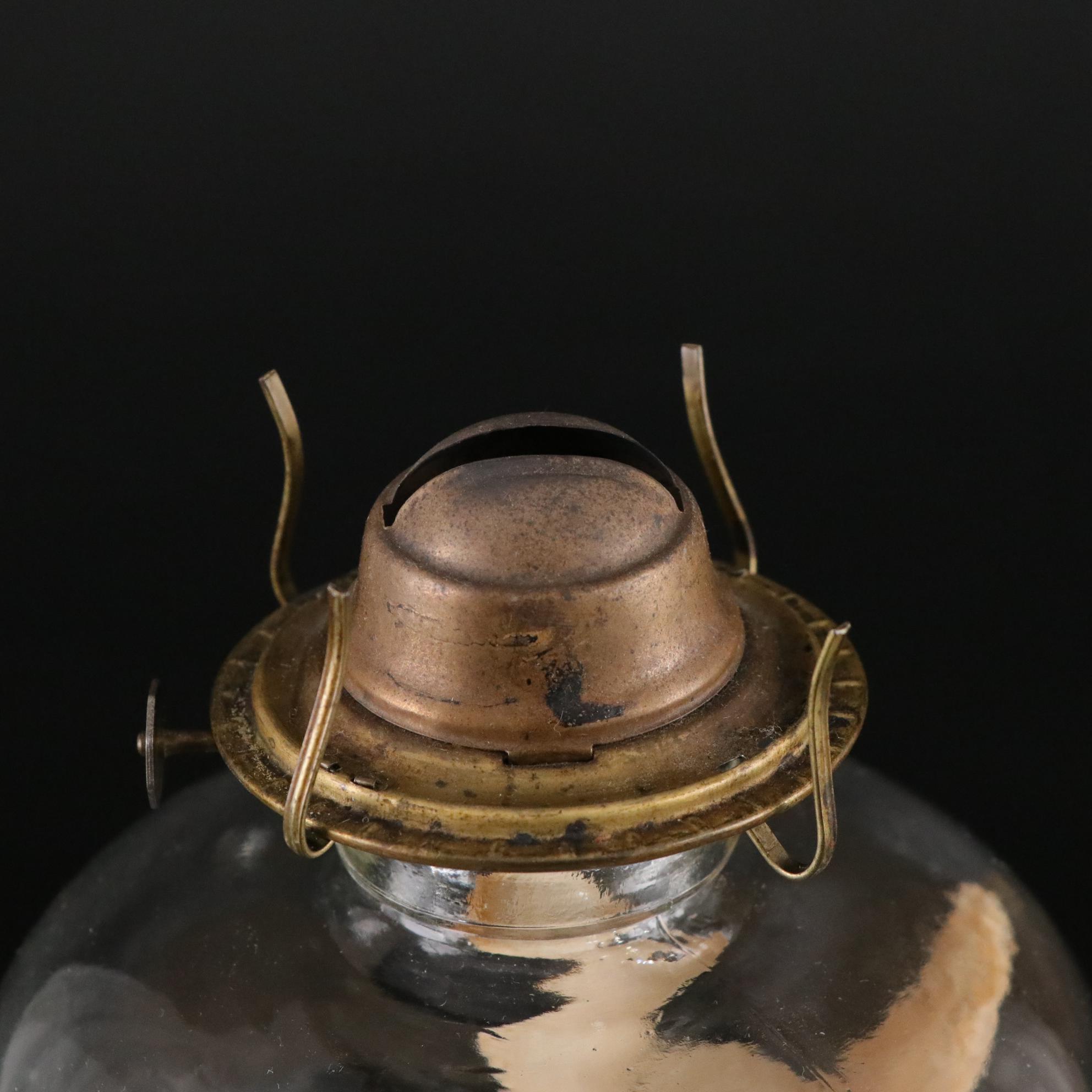 Pressed Glass Oil Lamp with Hurricane, Late 19th/Early 20th Century