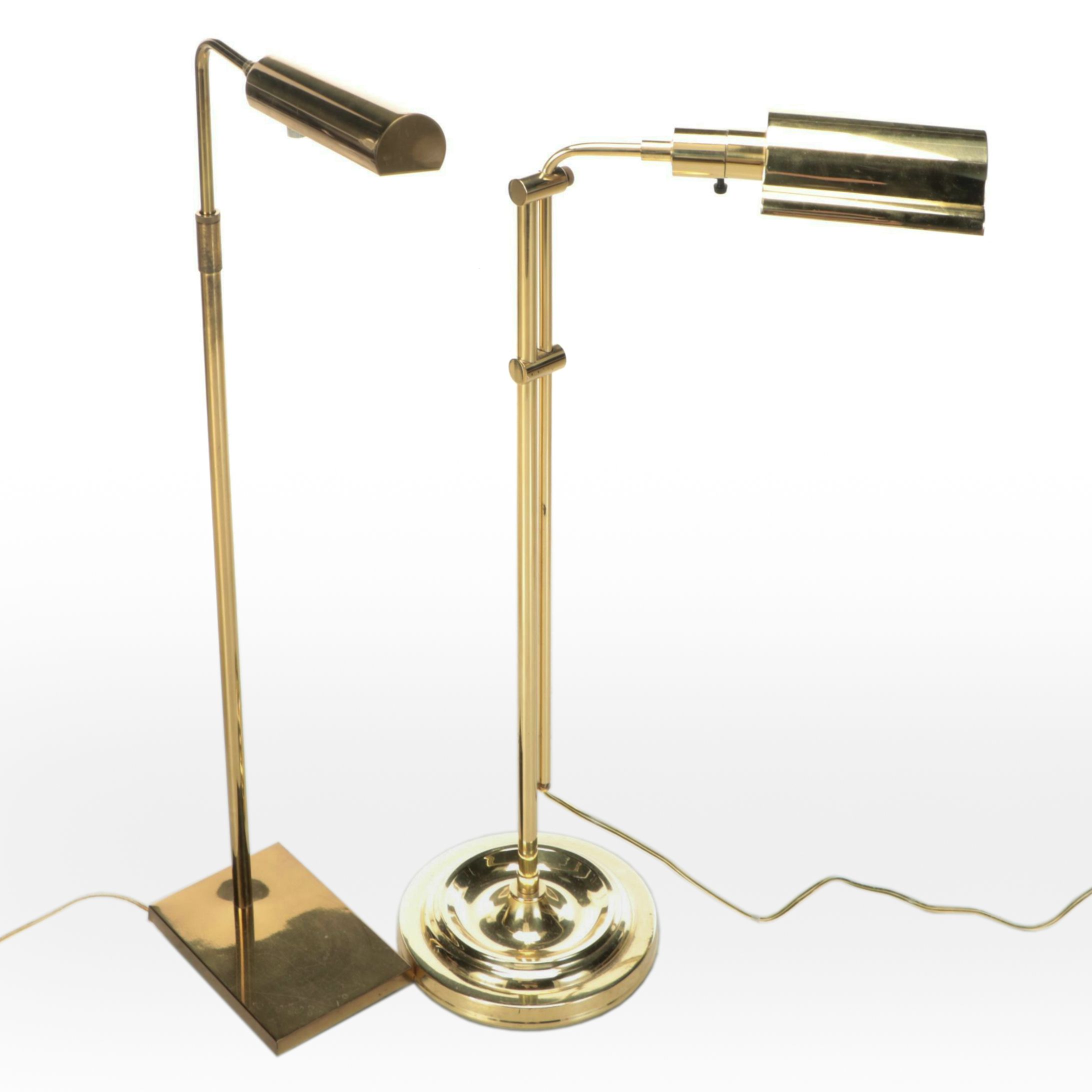 Two Brass Pharmacy Floor Lamps, Mid to Late 20th Century