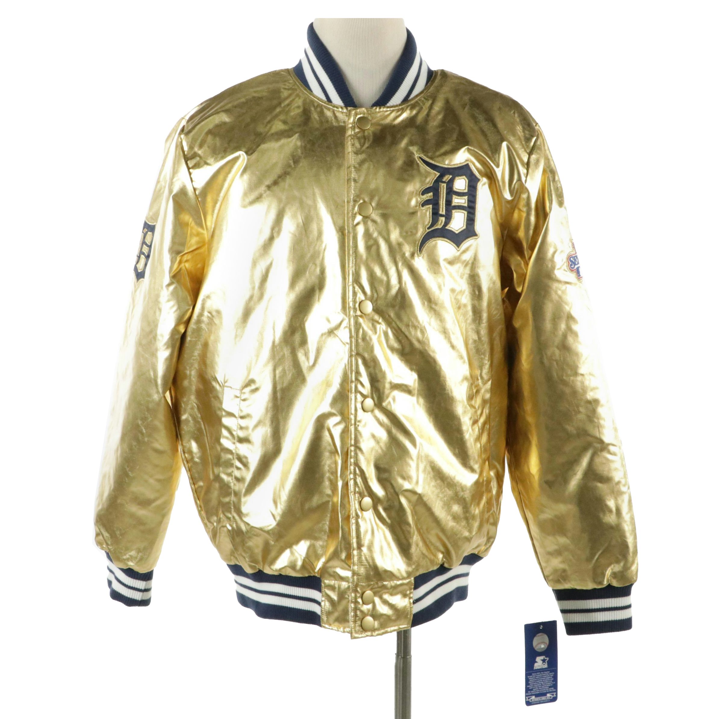 Men's Starter MLB Detroit Tigers World Series Metallic Gold Bomber Jacket