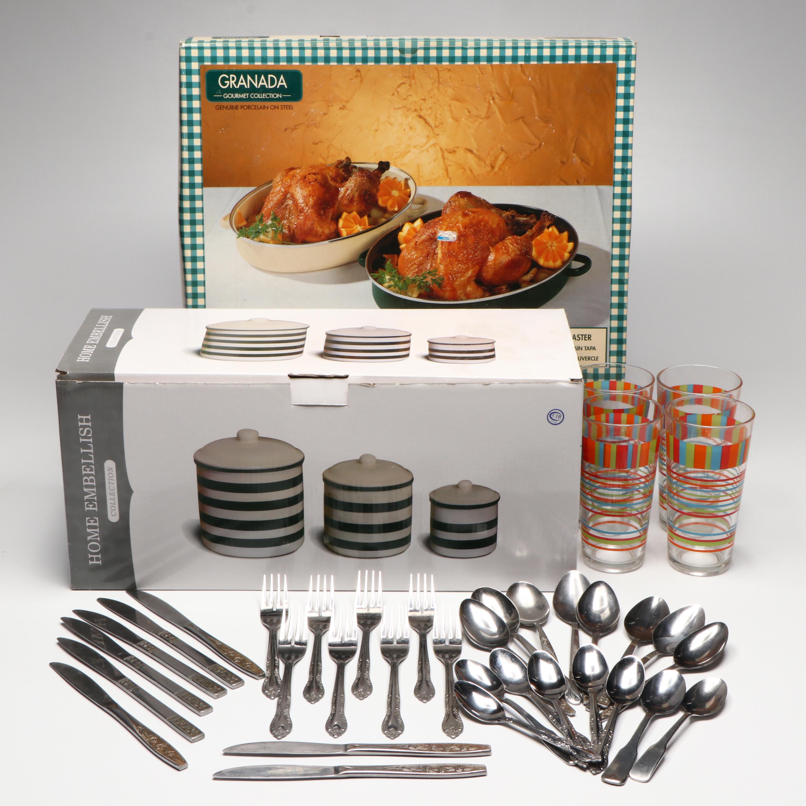 Grenada Porcelain Roaster Pan with Other Kitchen Accessories