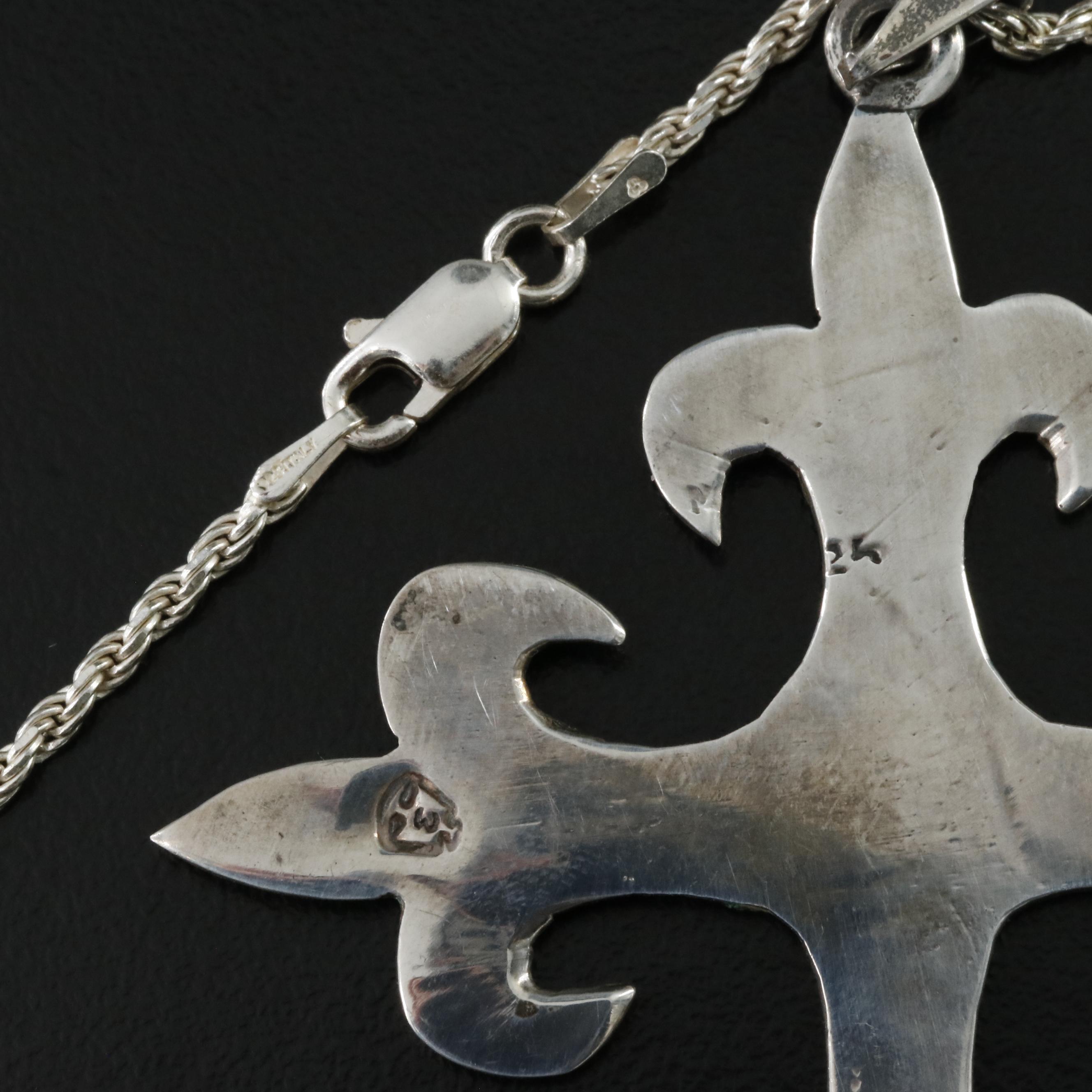 Vintage Mexican Turquoise Cross Pendant Necklace