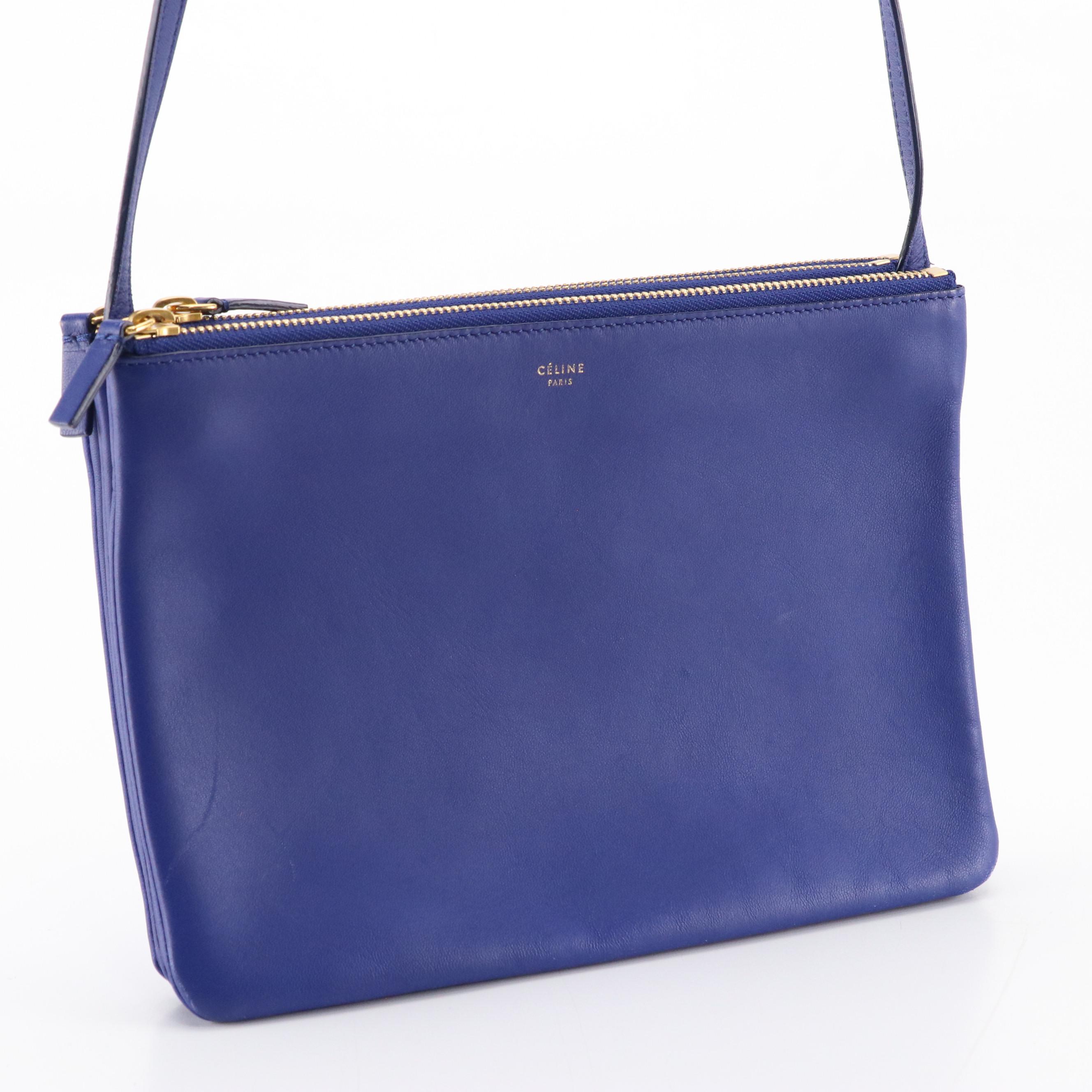 Céline Trio Zip Crossbody Bag in Sapphire Blue Calfskin Leather