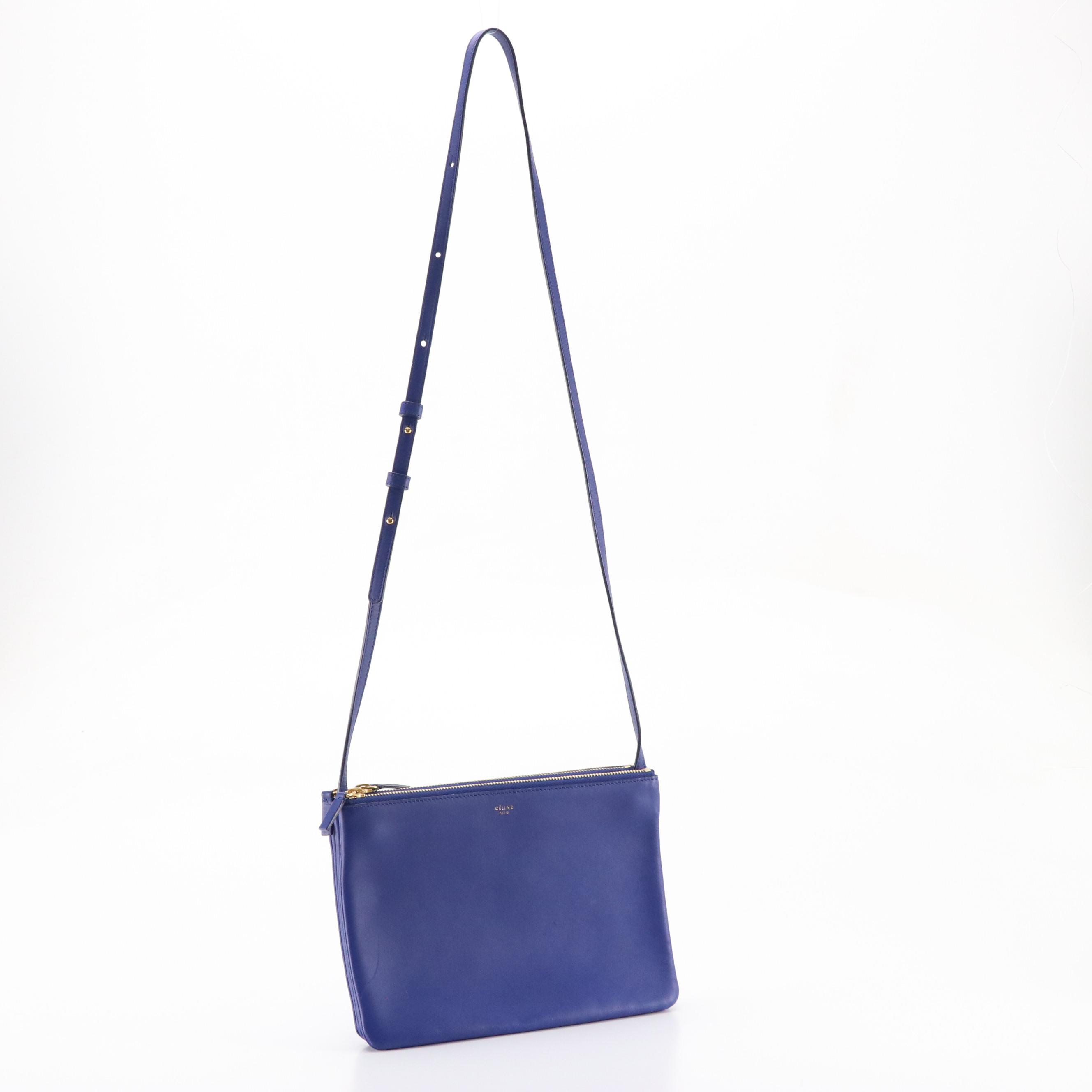 Céline Trio Zip Crossbody Bag in Sapphire Blue Calfskin Leather