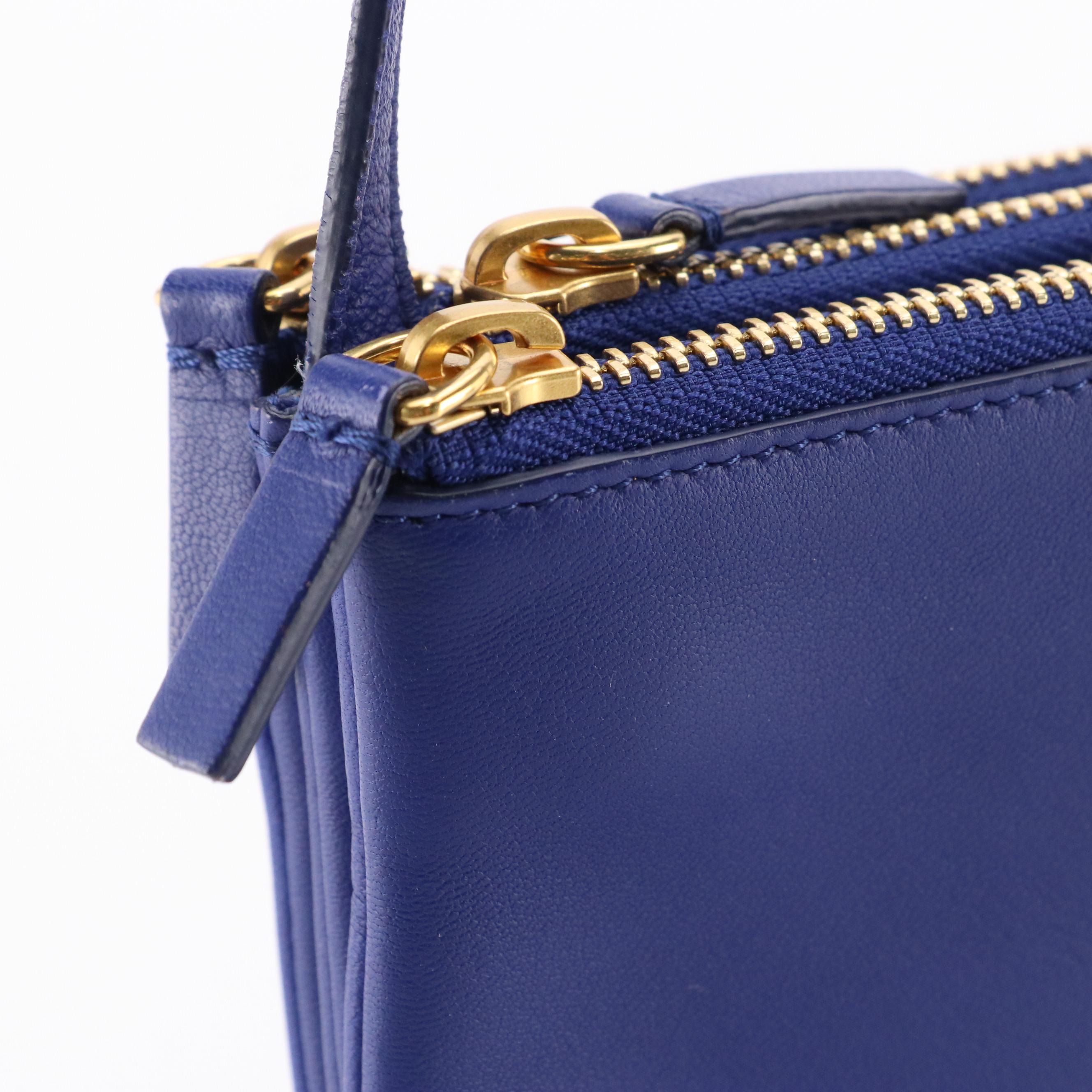 Céline Trio Zip Crossbody Bag in Sapphire Blue Calfskin Leather