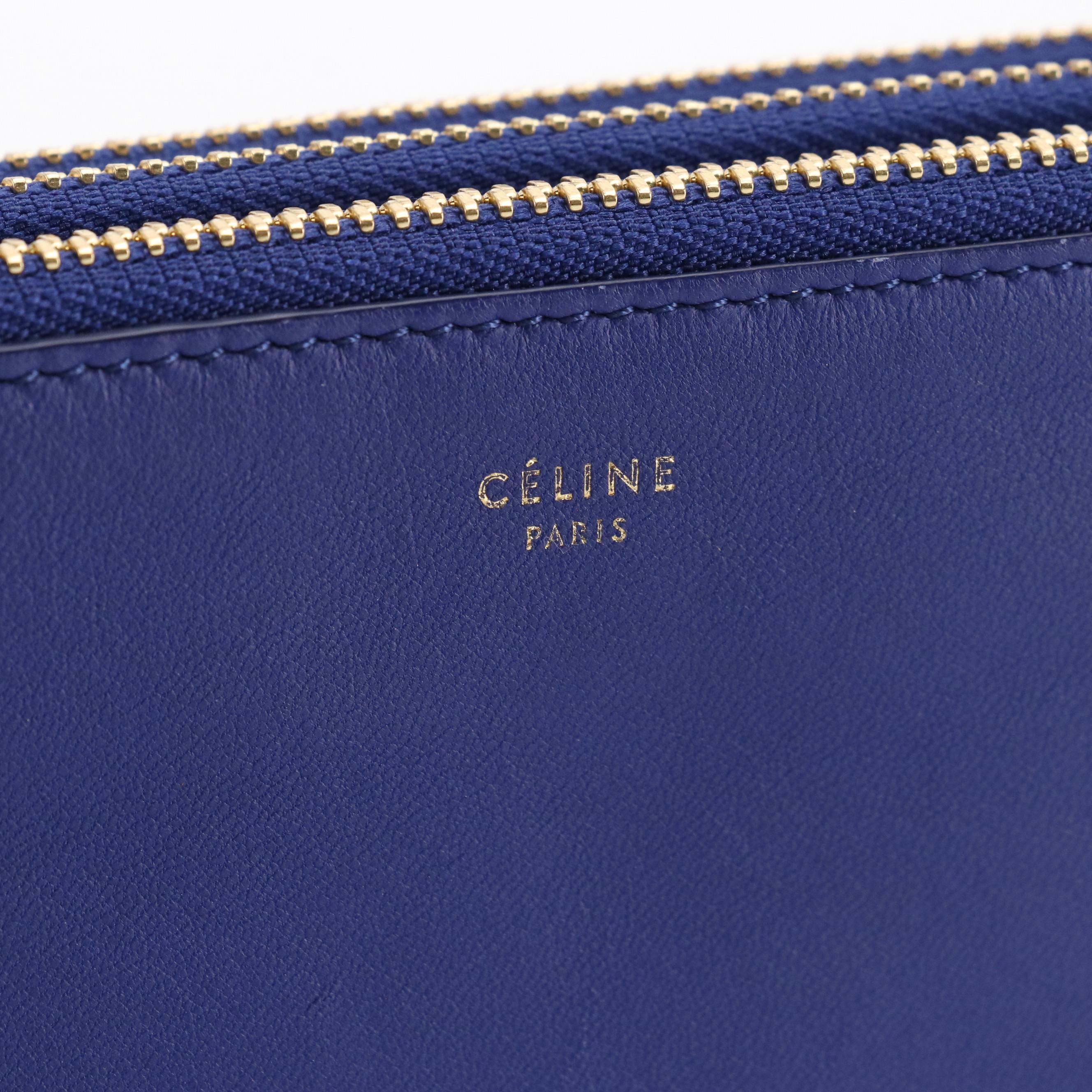 Céline Trio Zip Crossbody Bag in Sapphire Blue Calfskin Leather