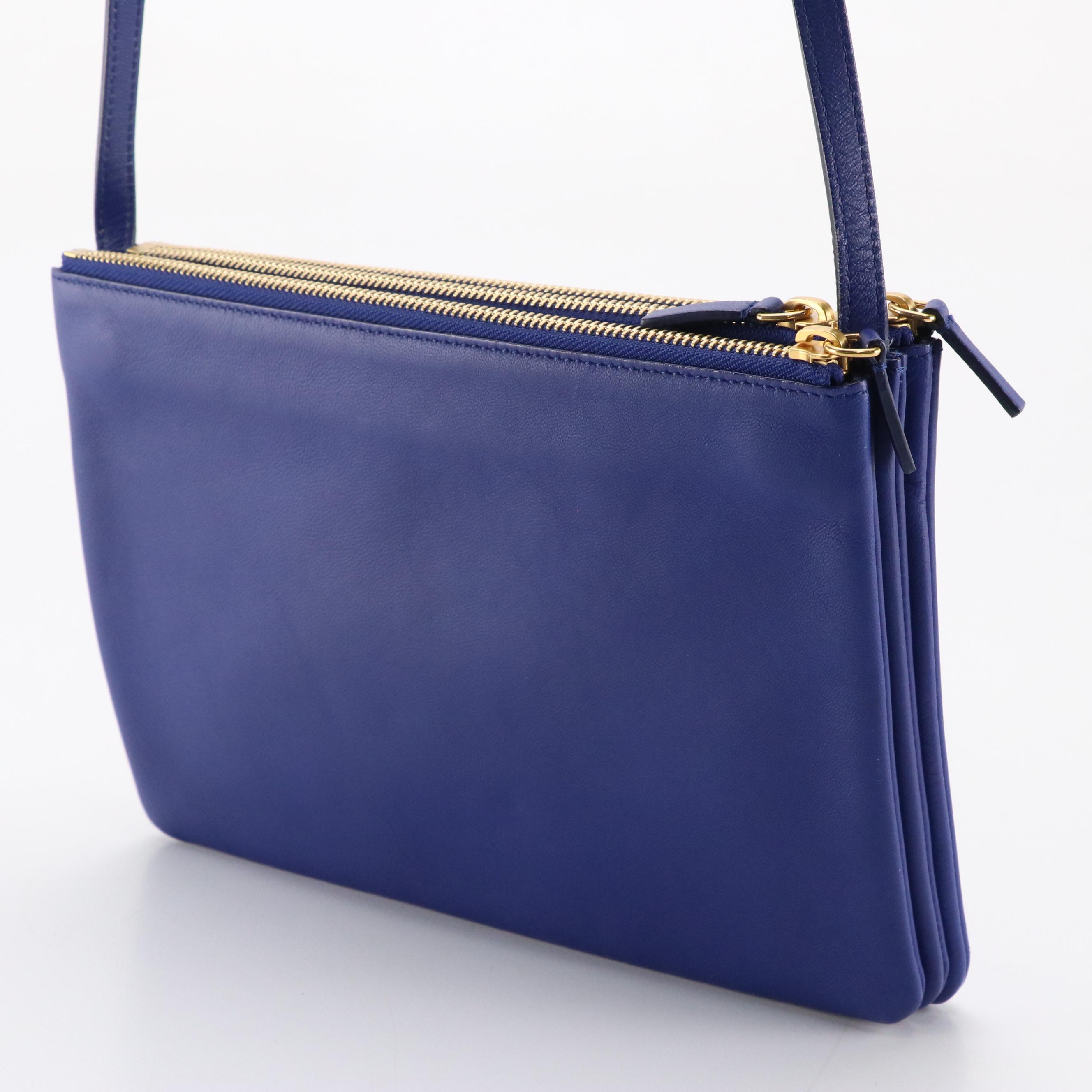 Céline Trio Zip Crossbody Bag in Sapphire Blue Calfskin Leather