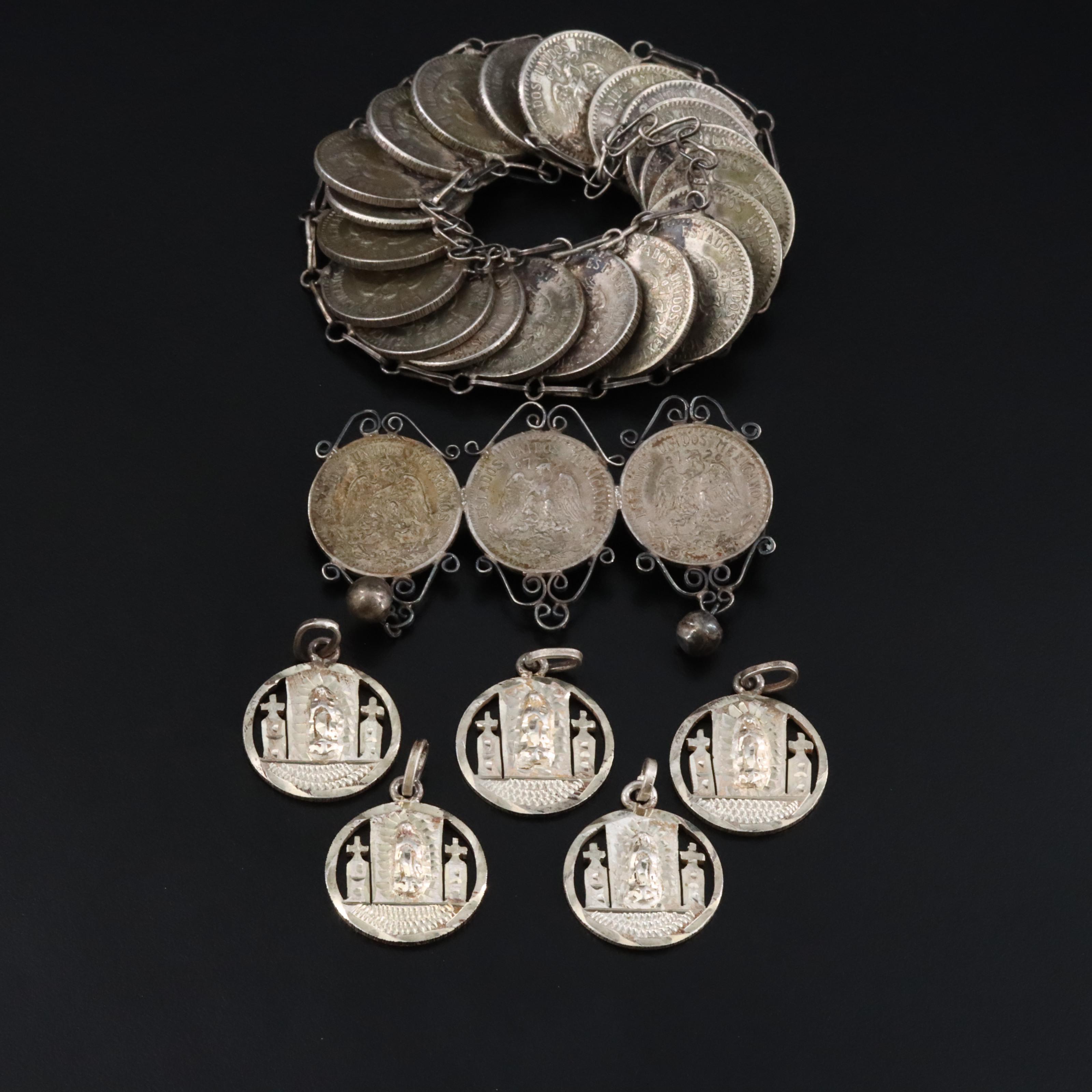Vintage Mexican 20-Centavos Coin Jewelry Including Sterling and 900 Silver