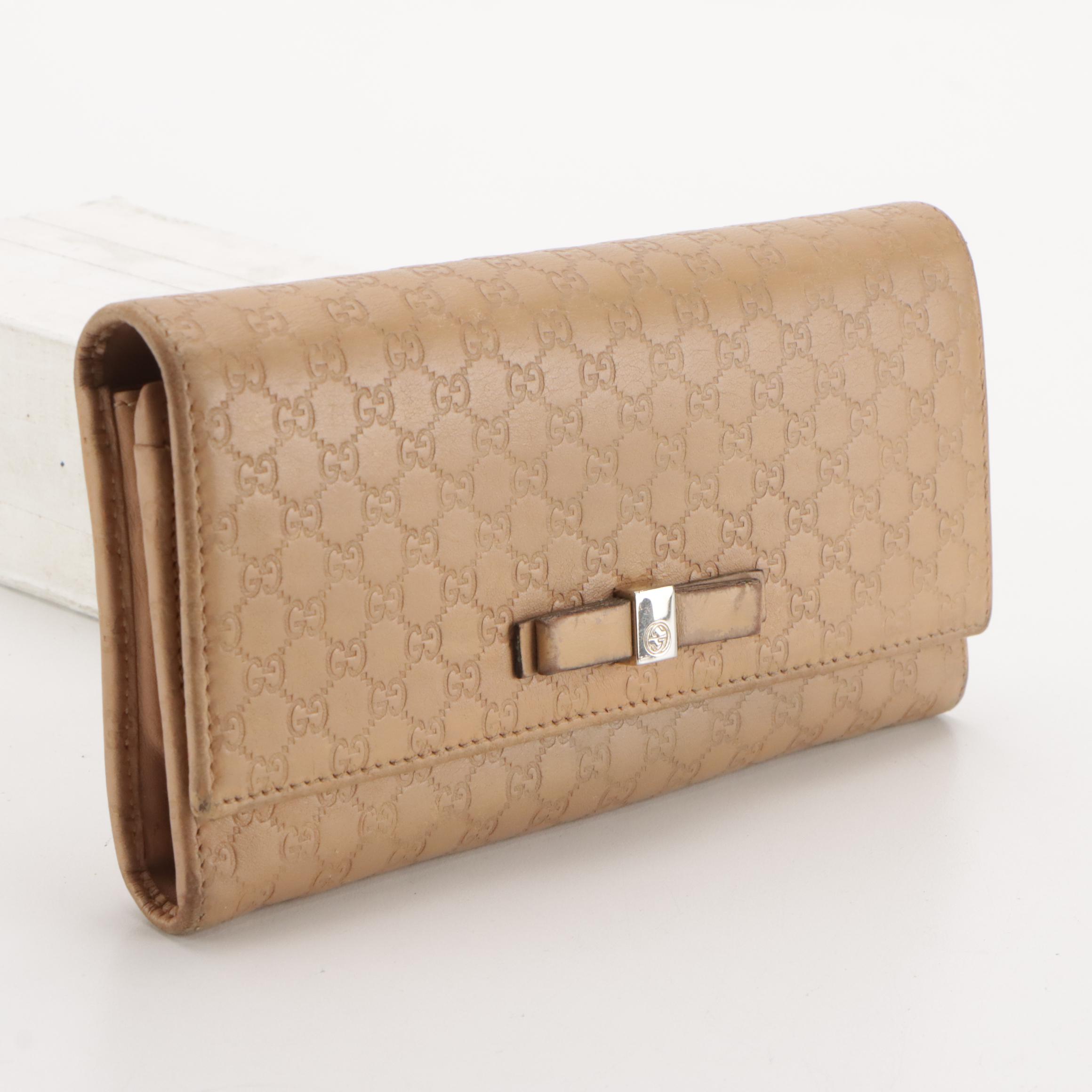 Gucci Long Wallet in Beige Micro Guccissima Leather