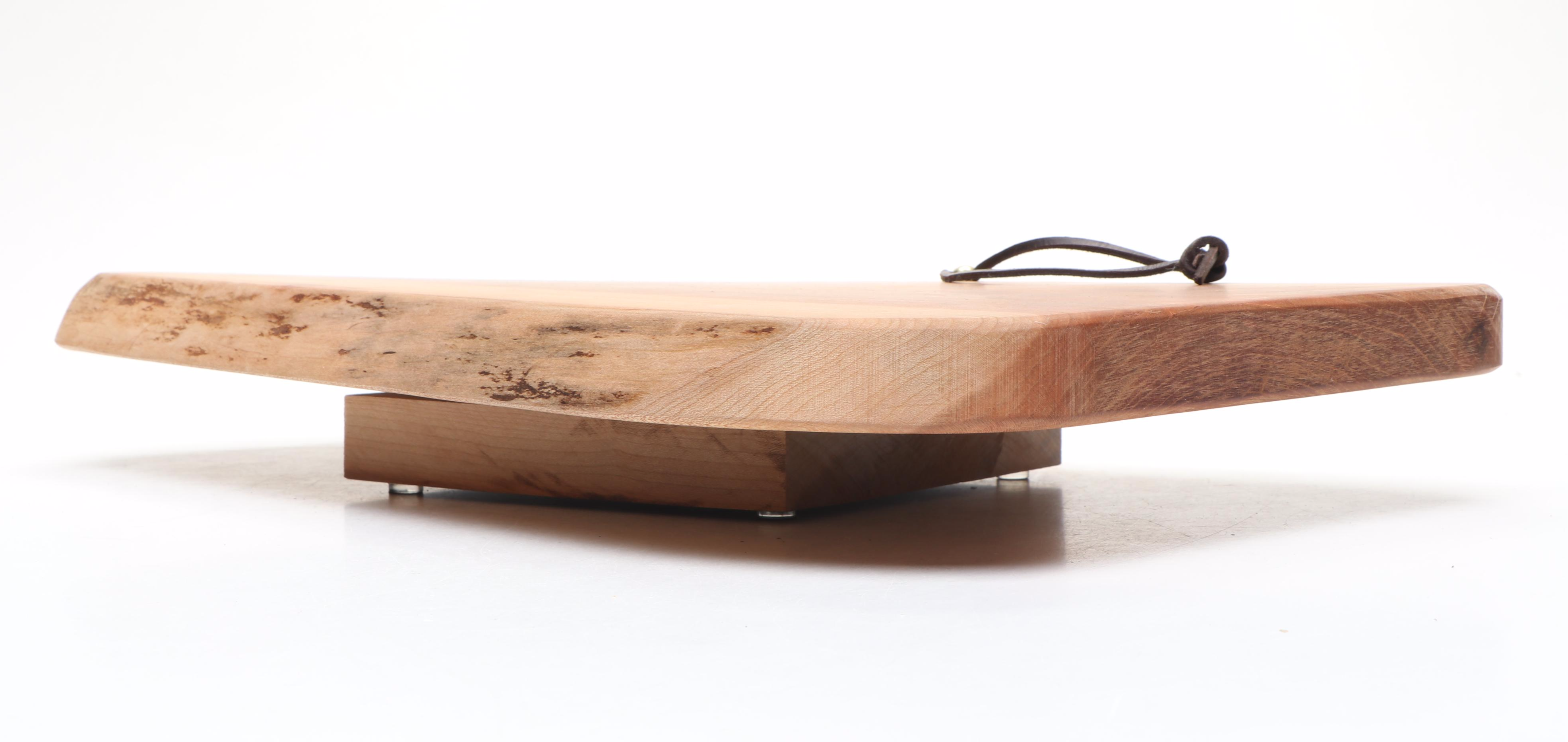 Contemporary Larch Wood Canada Cutting Board with Wooden Slab Lazy Susan