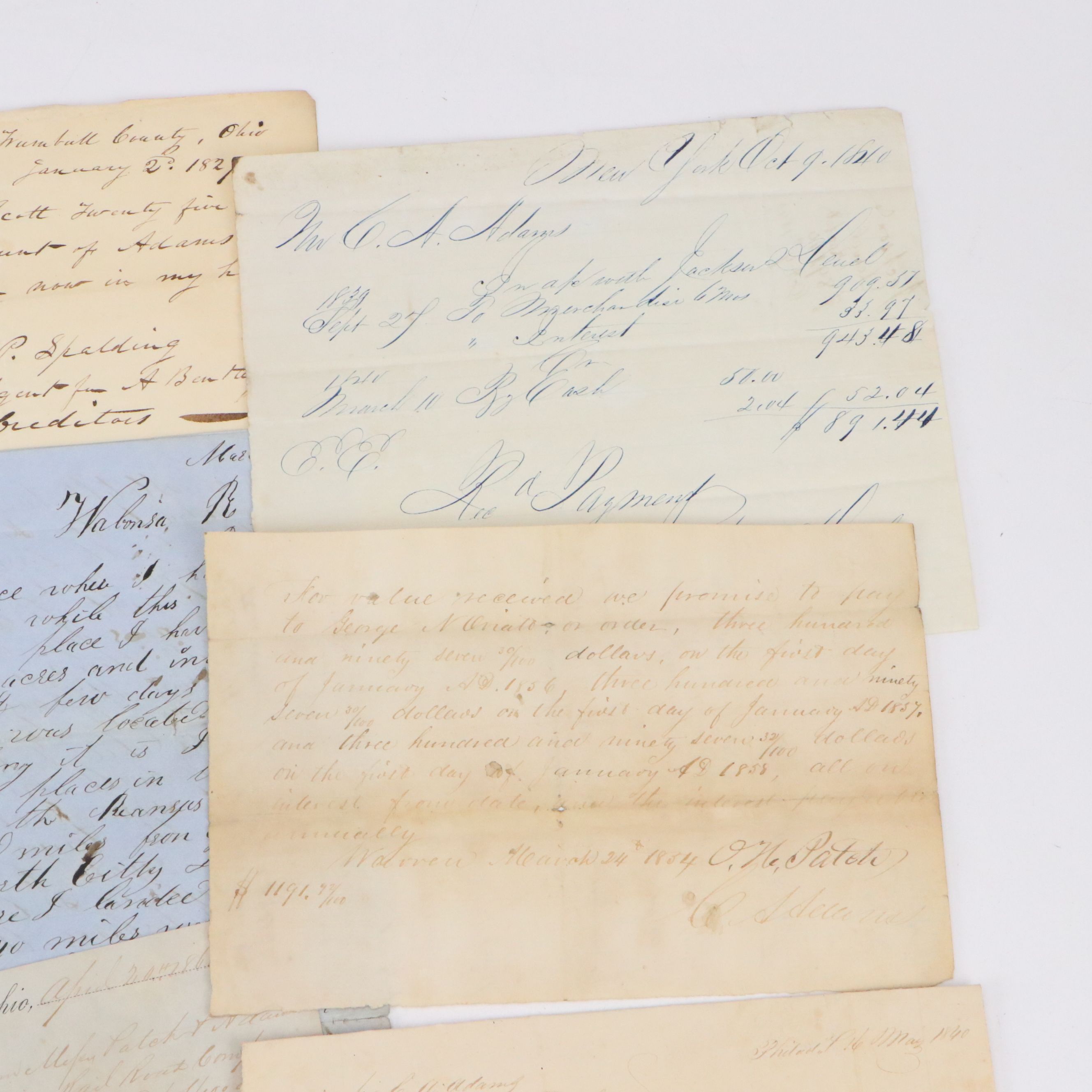 19th Century Promissory Notes, Land Claim Letter and Tax Invoice, 1816–1860