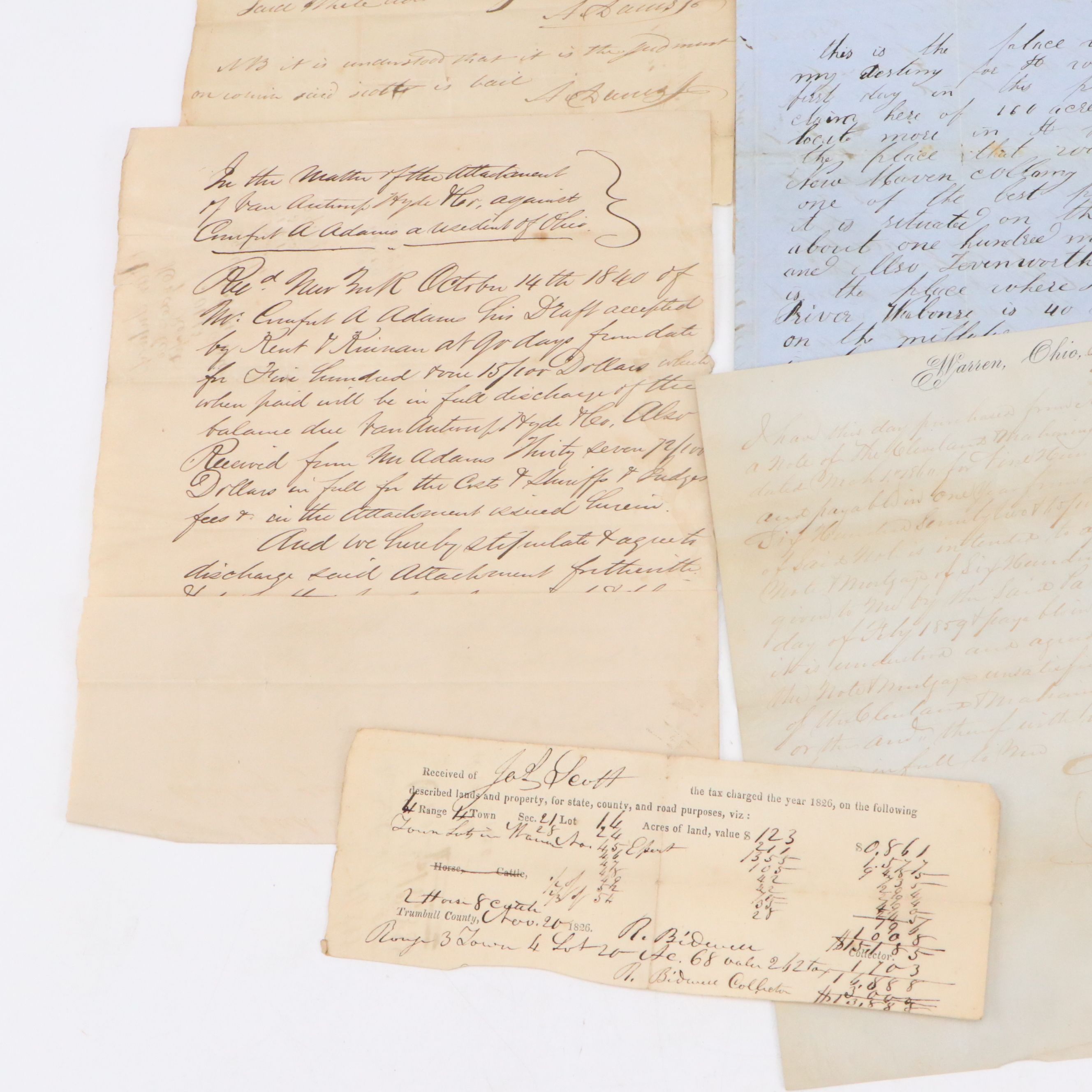 19th Century Promissory Notes, Land Claim Letter and Tax Invoice, 1816–1860