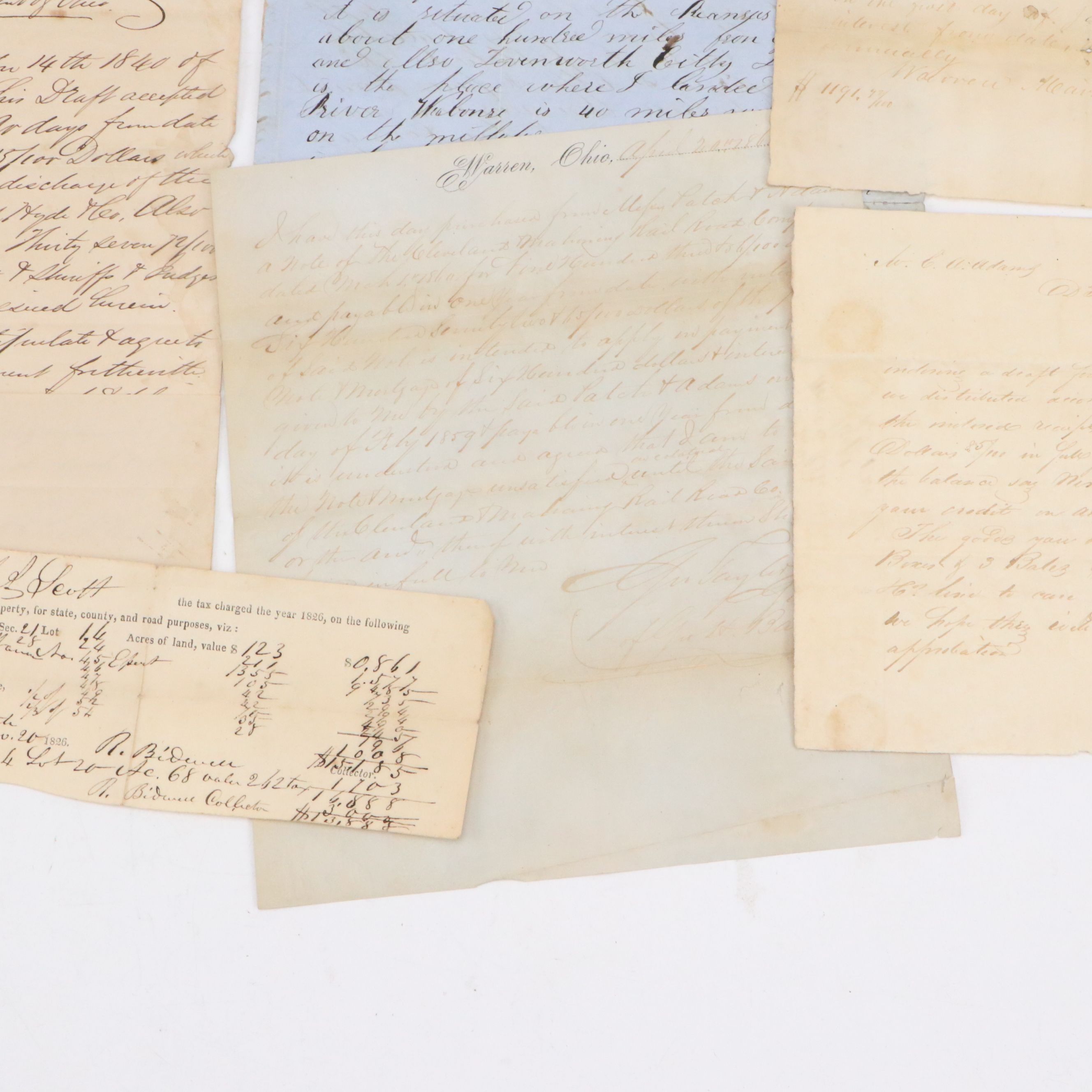 19th Century Promissory Notes, Land Claim Letter and Tax Invoice, 1816–1860
