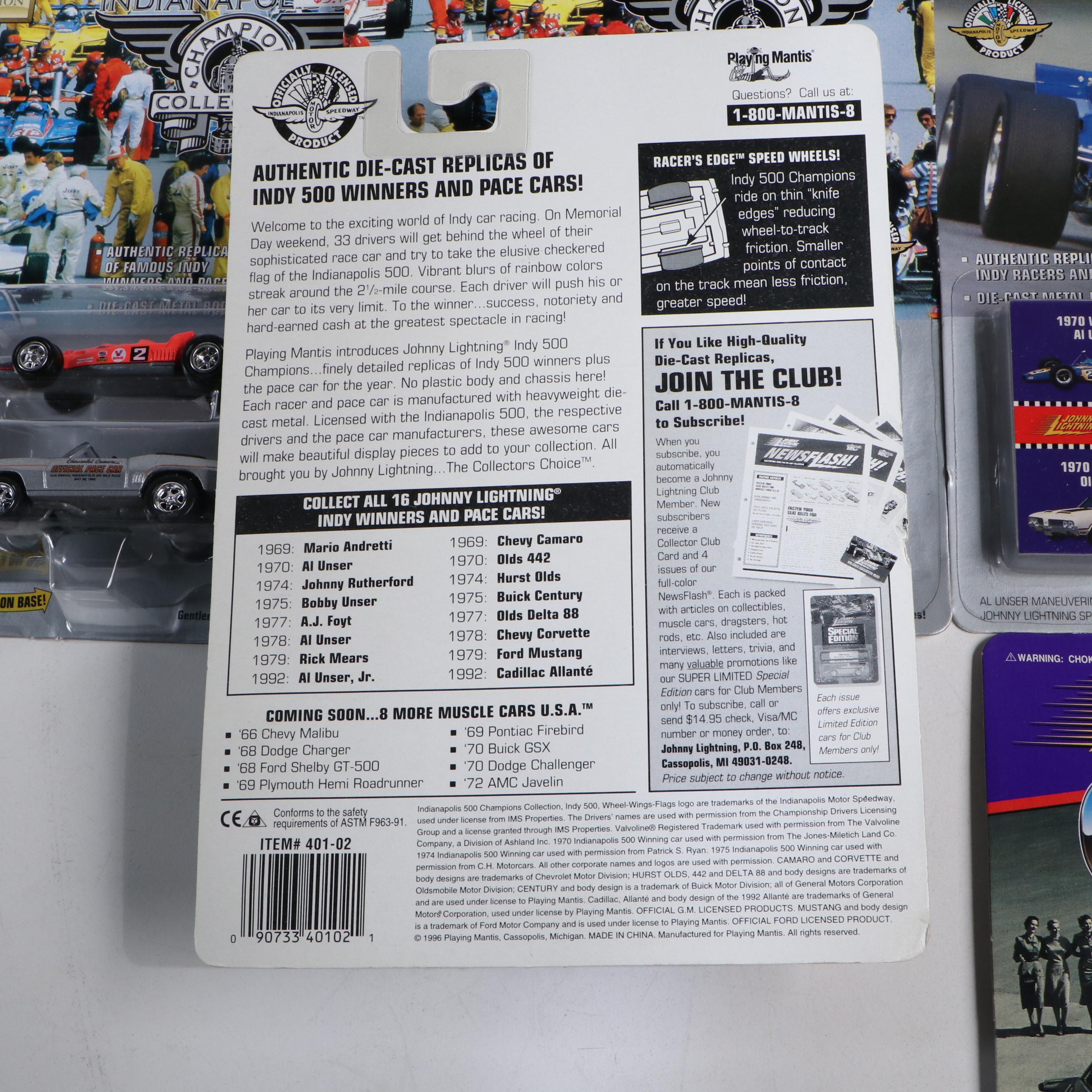 Johnny Lightning "Indianapolis Champions Collection" Toy Cars, 1996