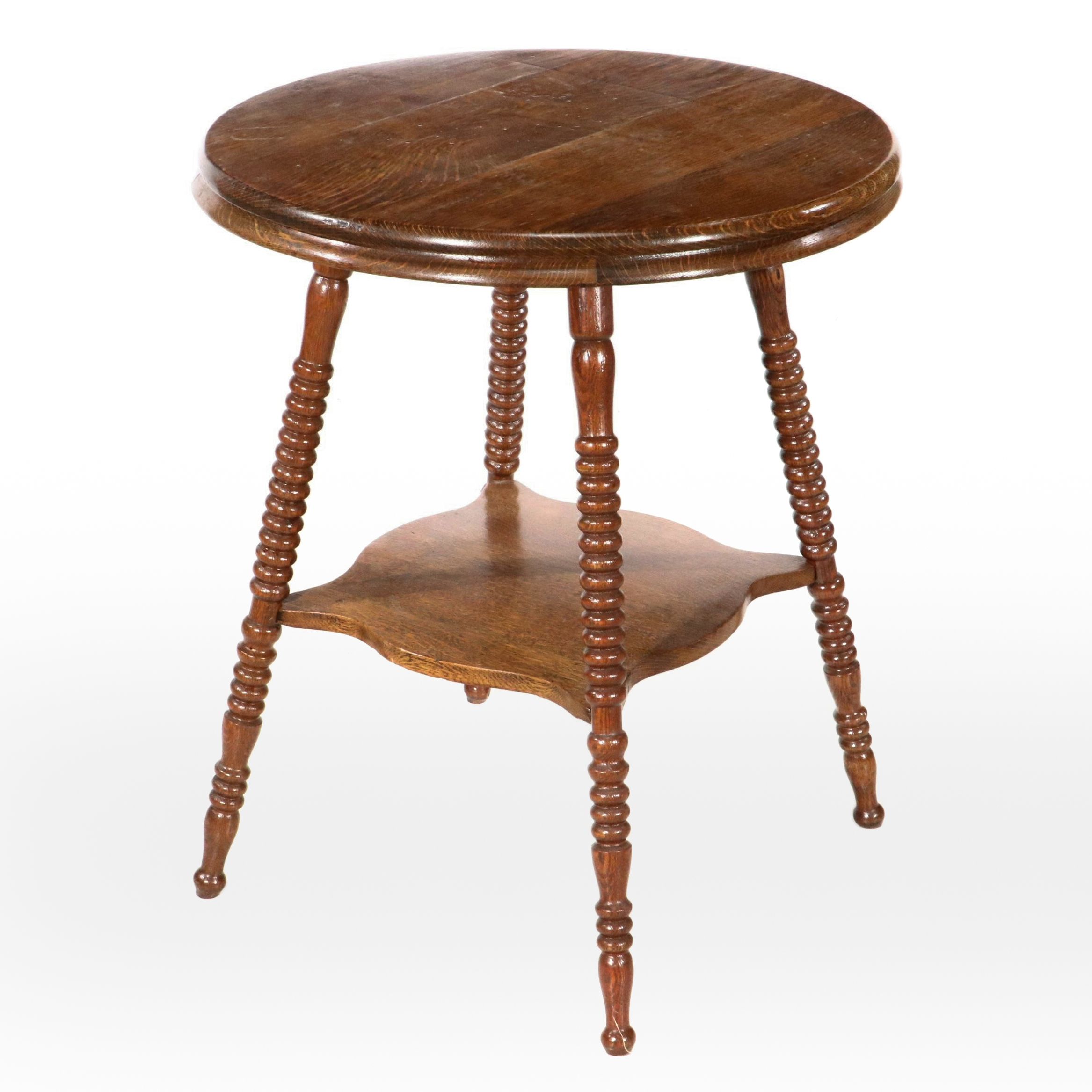 Victorian Style Two-Tiered Quartersawn Oak Parlor Table