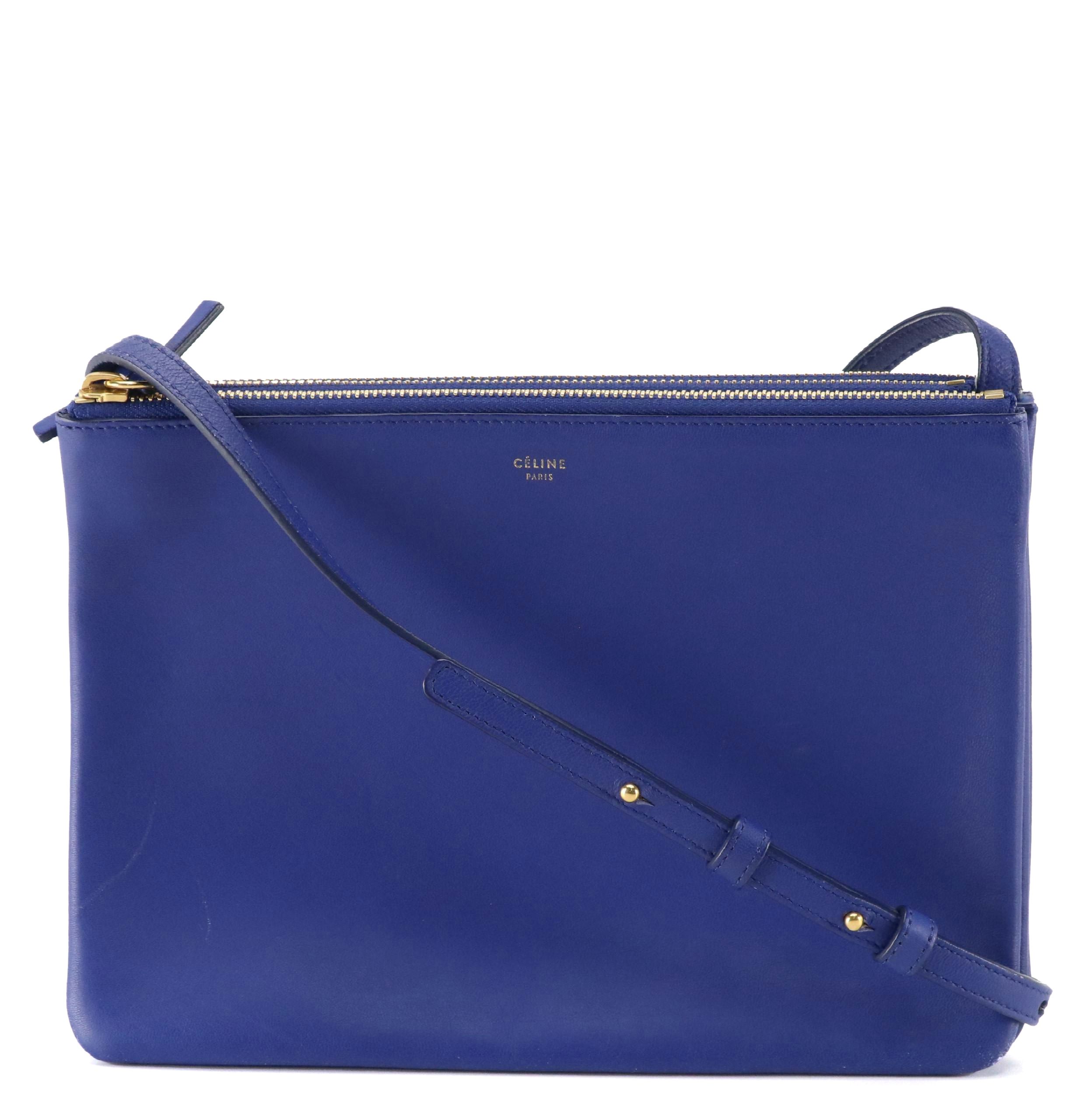 Céline Trio Zip Crossbody Bag in Sapphire Blue Calfskin Leather