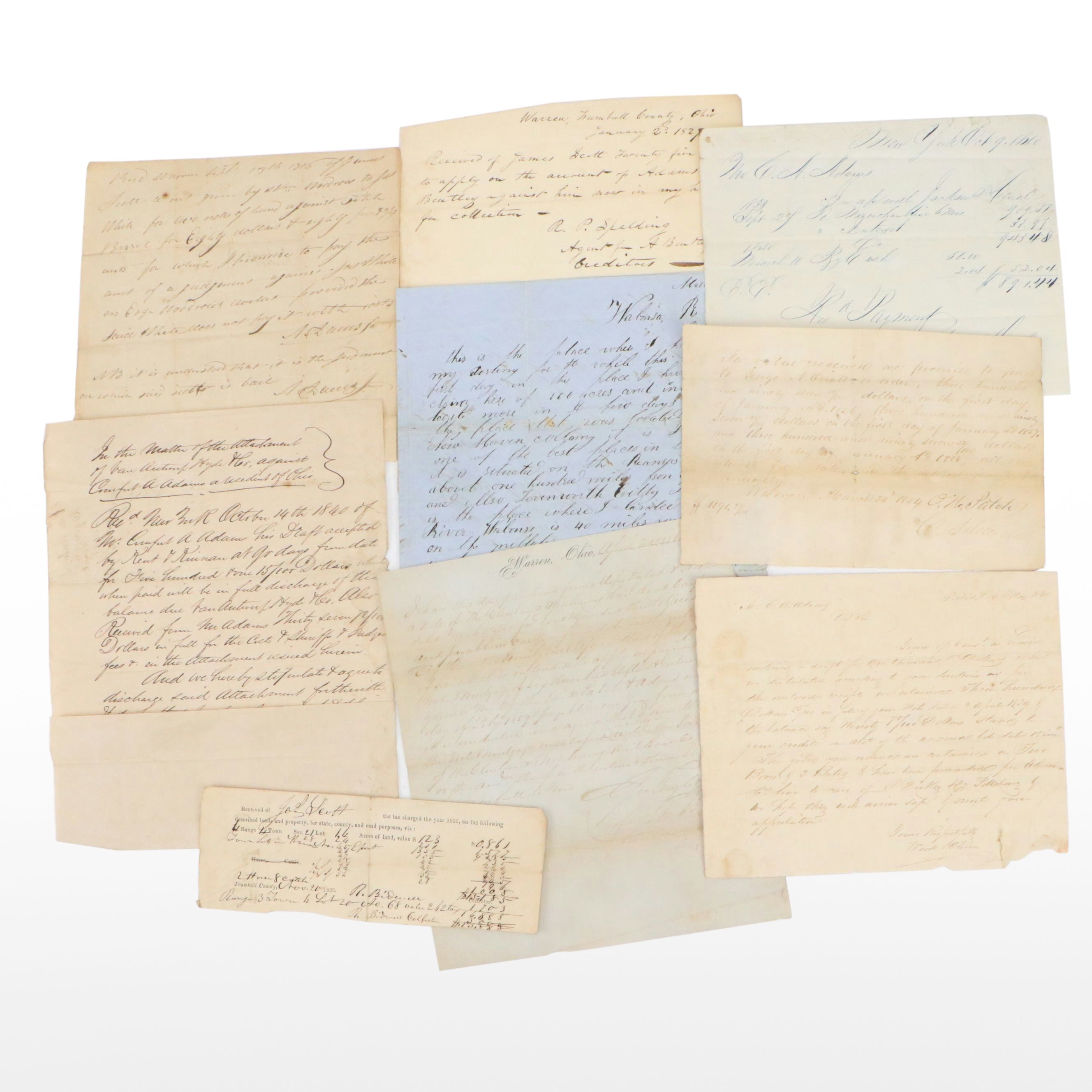 19th Century Promissory Notes, Land Claim Letter and Tax Invoice, 1816–1860