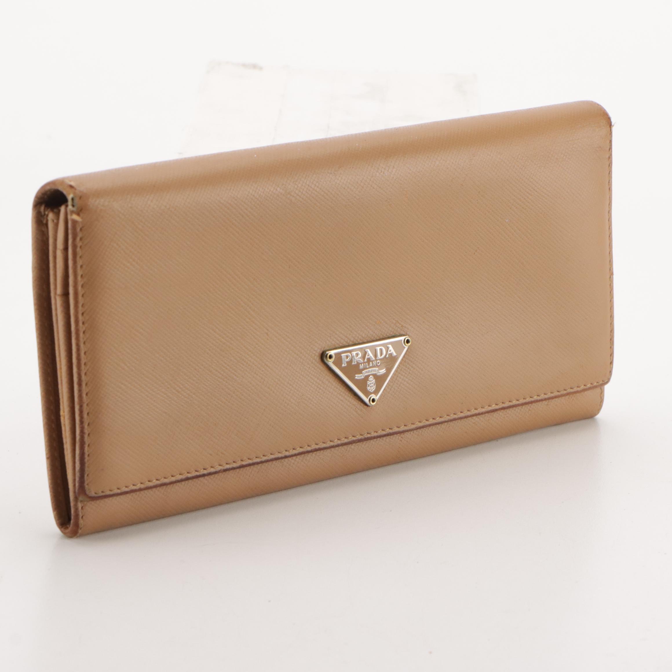 Prada Long Wallet in Beige Saffiano Leather