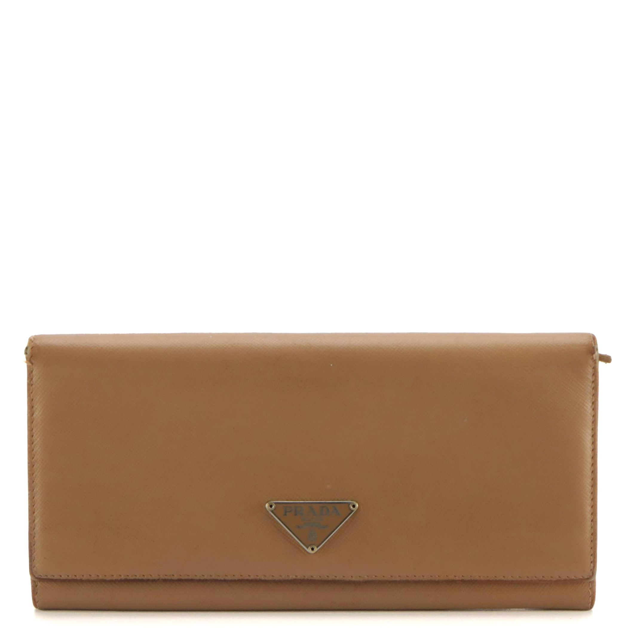 Prada Long Wallet in Beige Saffiano Leather