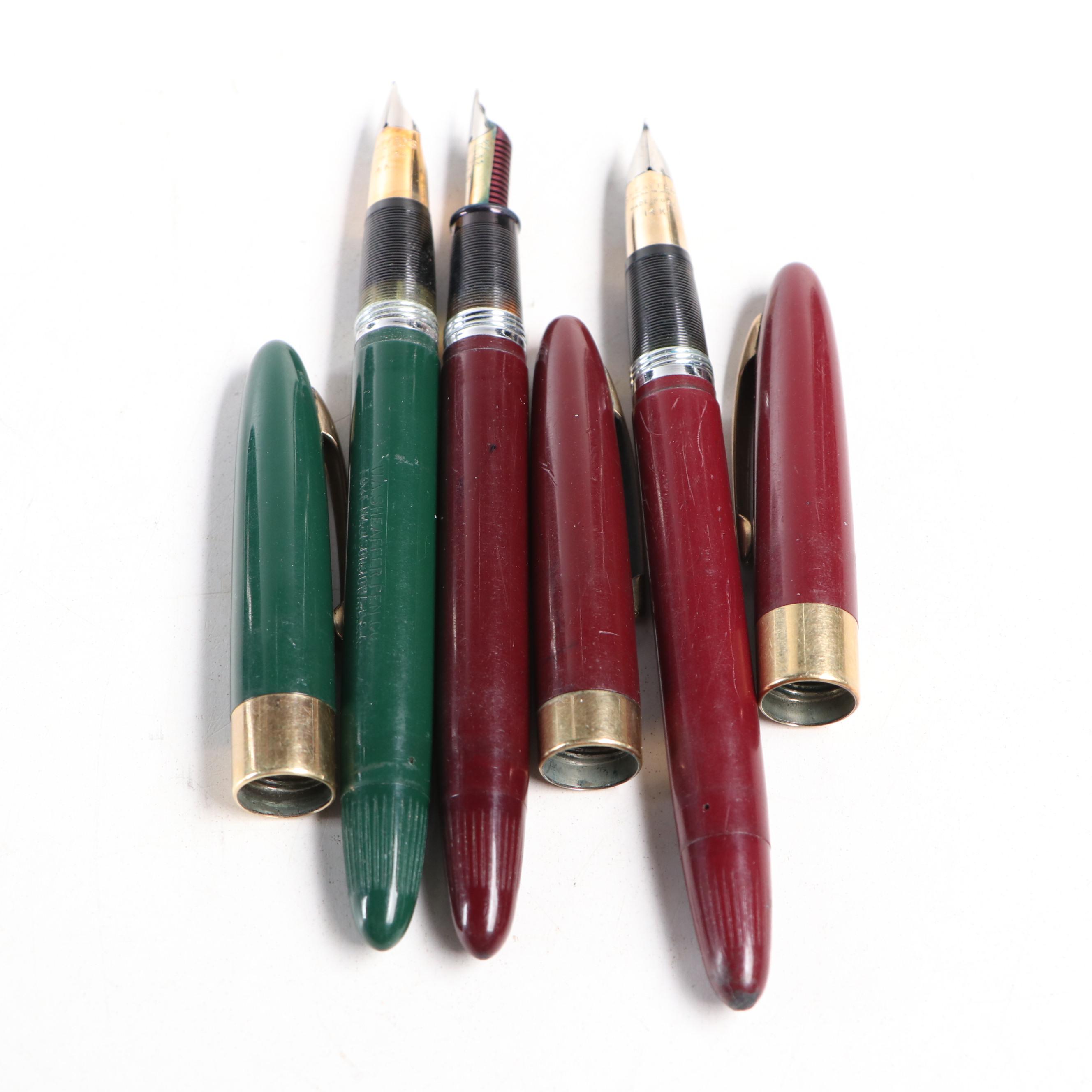 W. A. Sheaffer Pen Co. Plastic and Brass Fountain Pens with 14K Gold Nibs