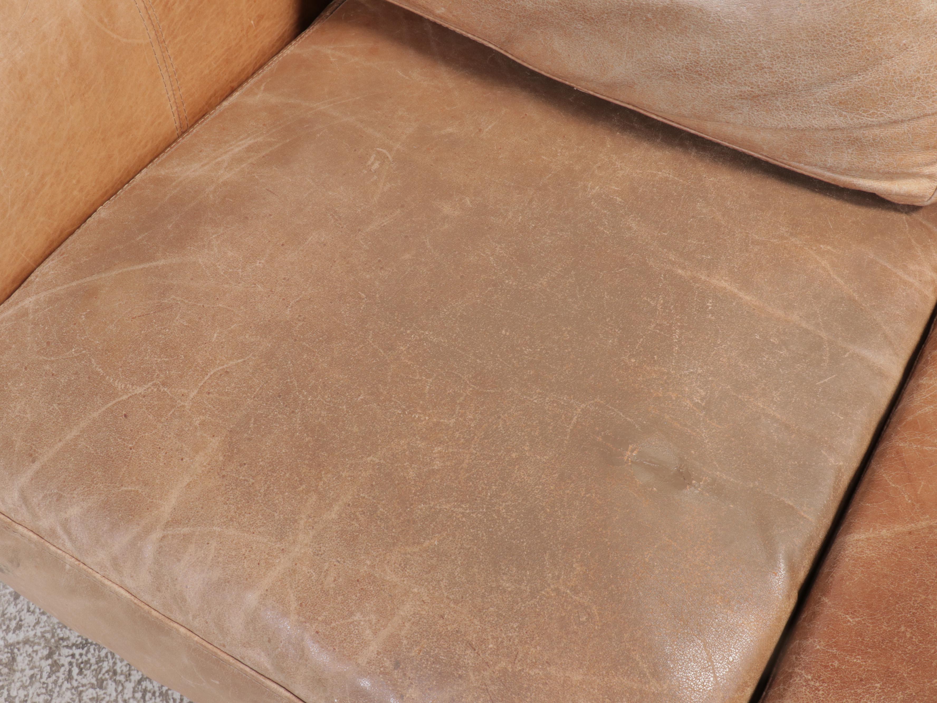 Tan Leather Sofa with Nailhead Trim