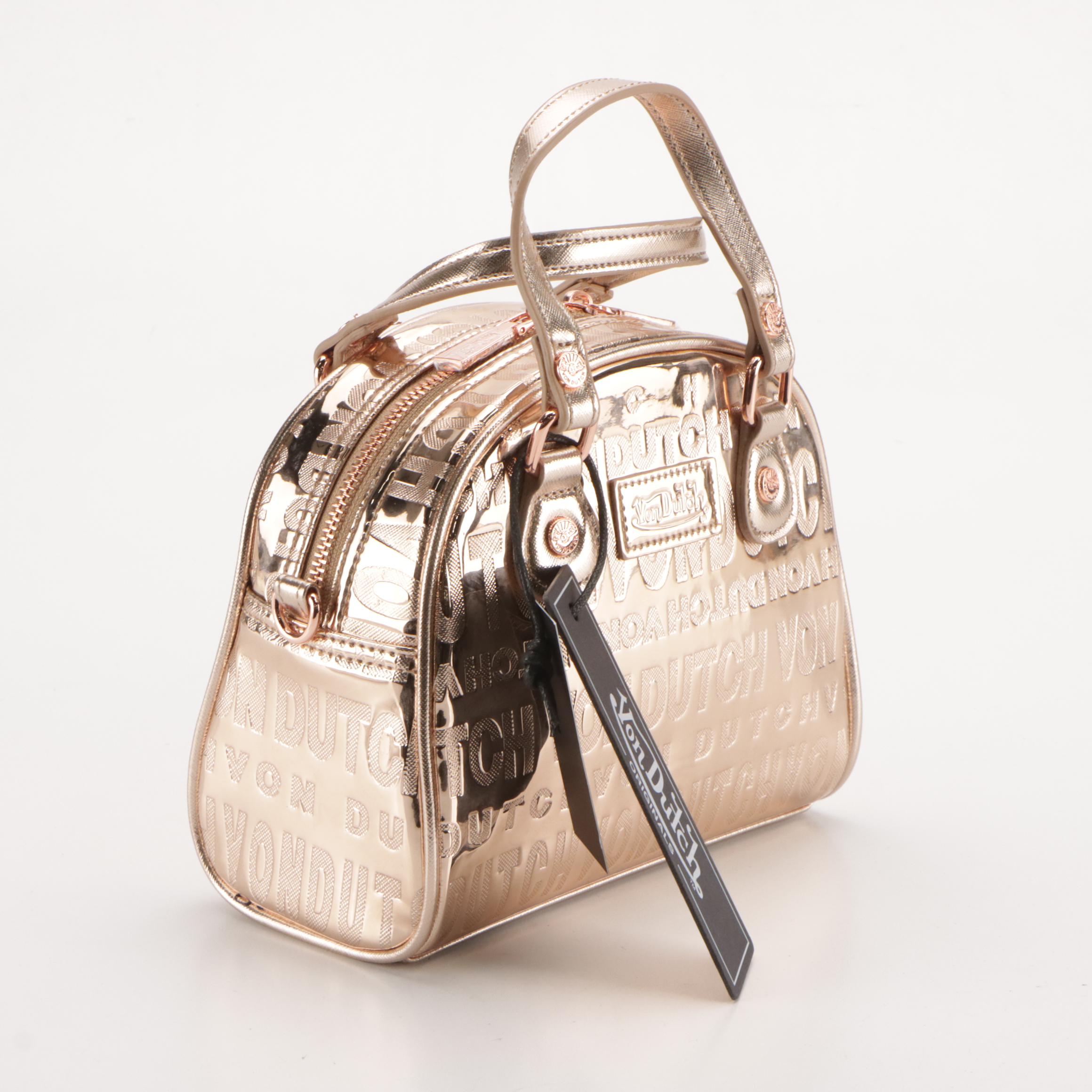 Von Dutch Rose Gold Reflective Mini Two-Way Bowler Bag, With Tags