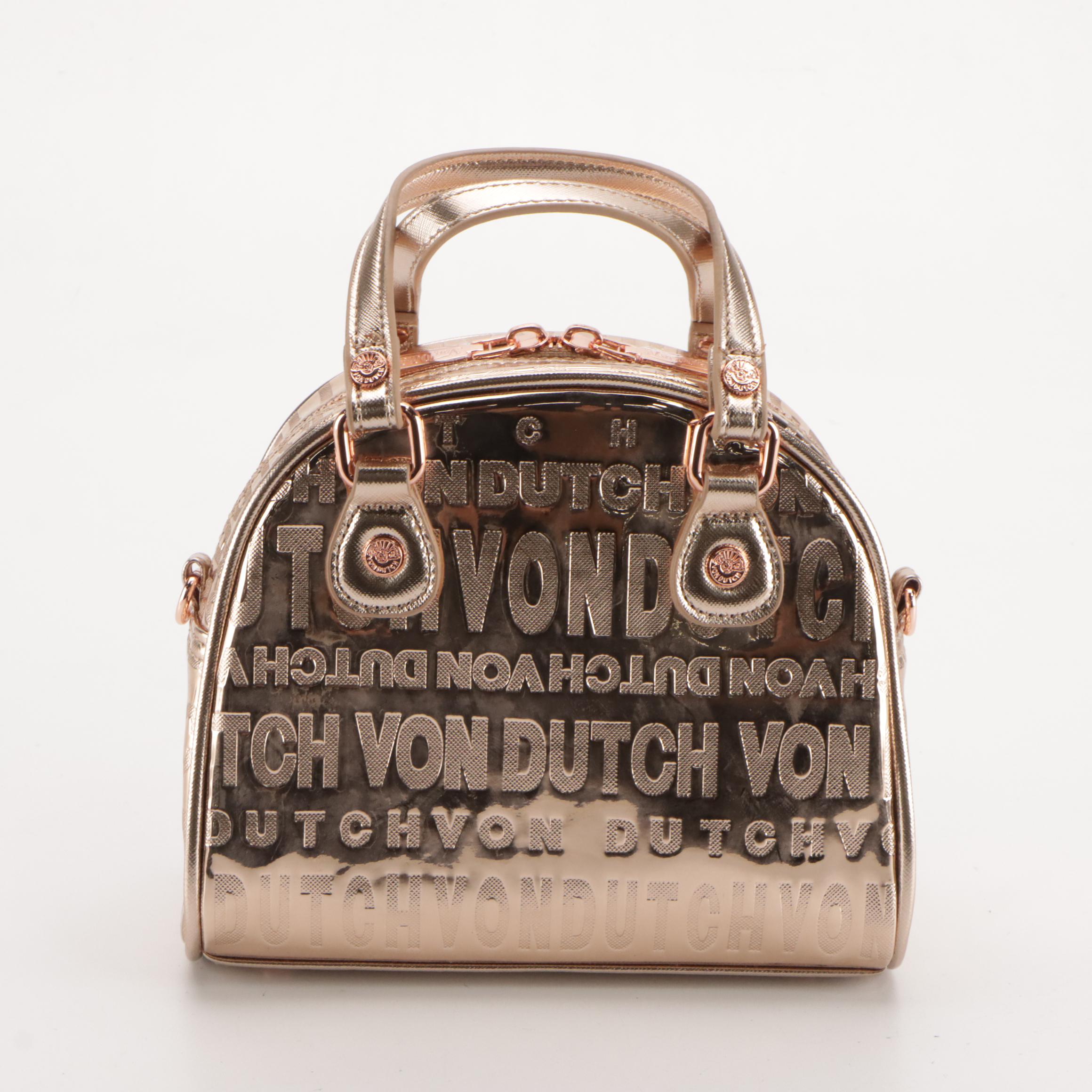 Von Dutch Rose Gold Reflective Mini Two-Way Bowler Bag, With Tags