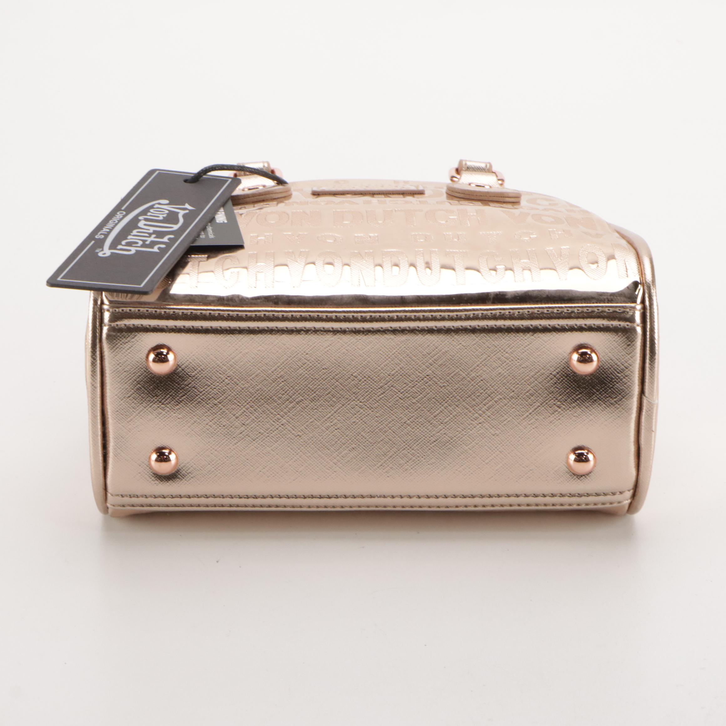 Von Dutch Rose Gold Reflective Mini Two-Way Bowler Bag, With Tags