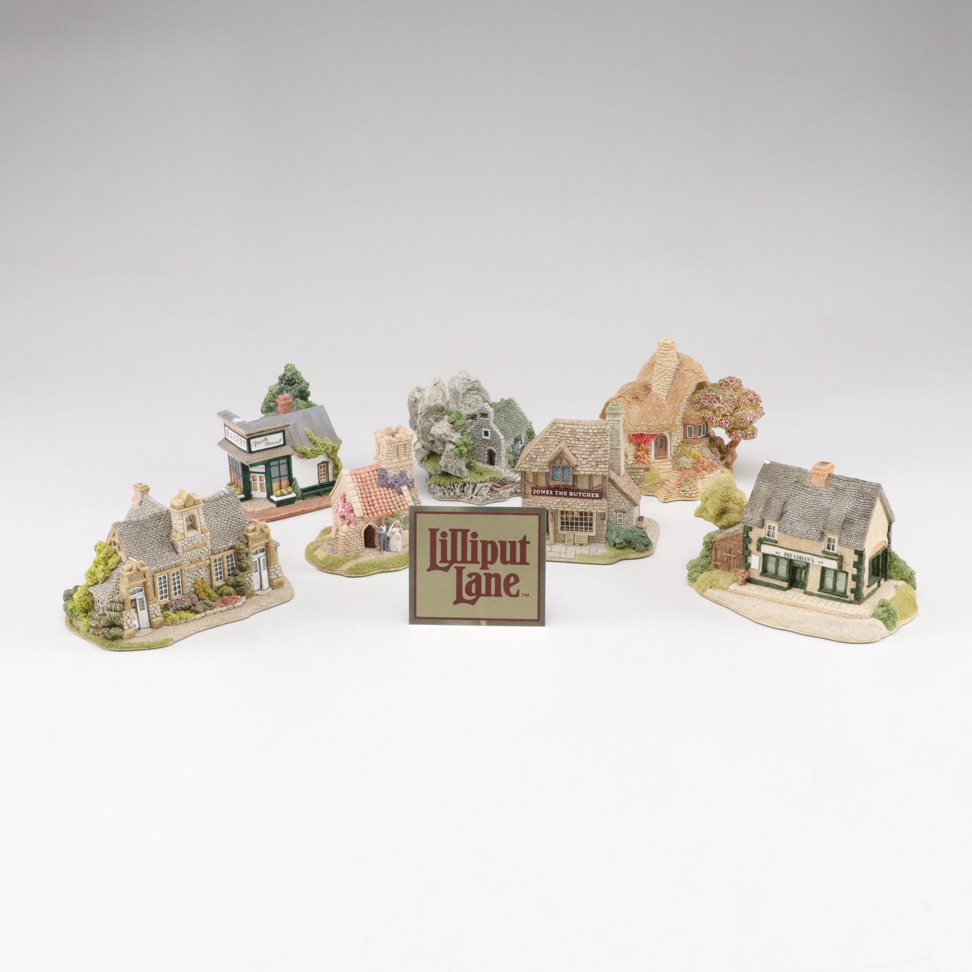 Lilliput Lane Buildings with "Village School" and "Pat Cohan's Bar"