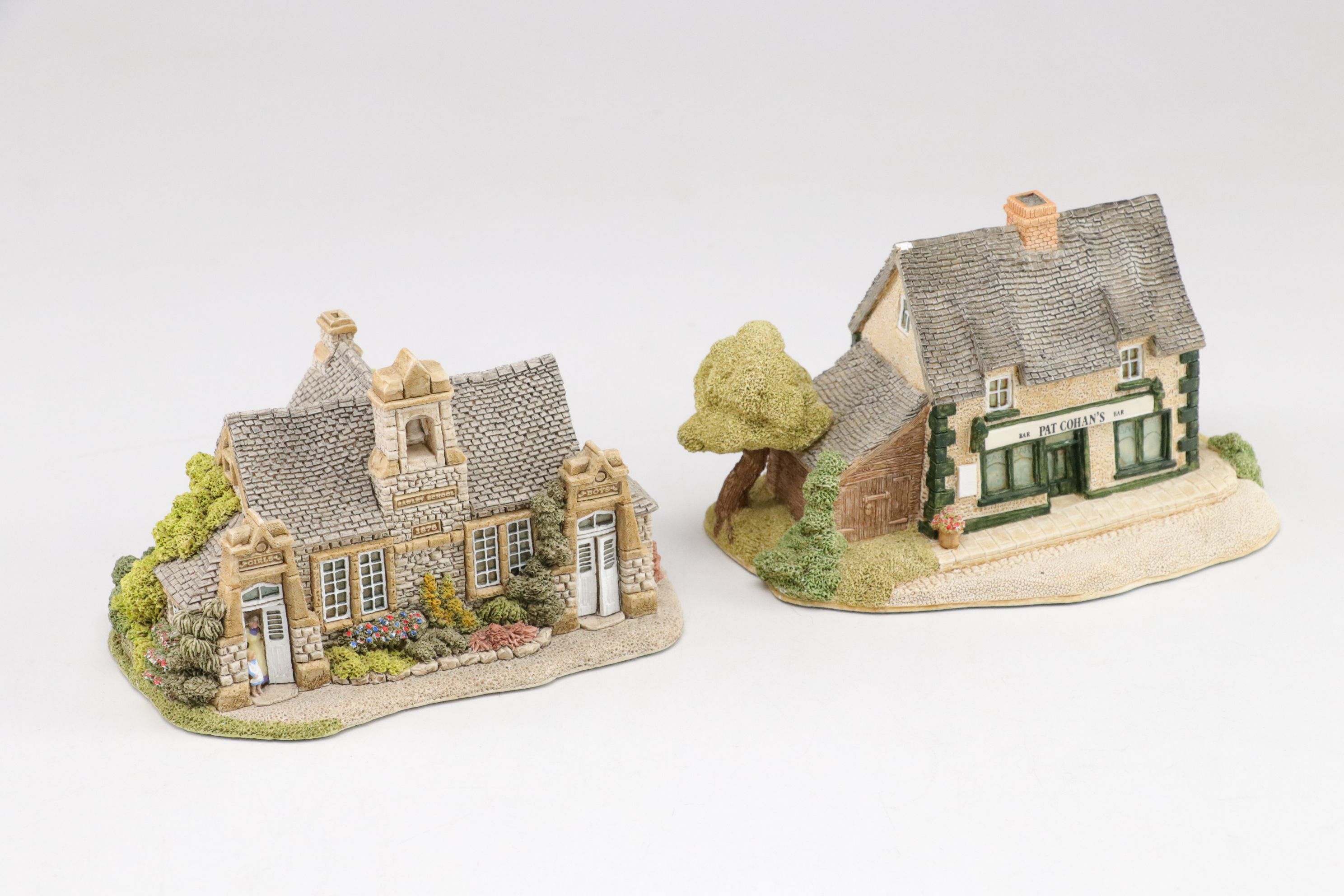 Lilliput Lane Buildings with "Village School" and "Pat Cohan's Bar"