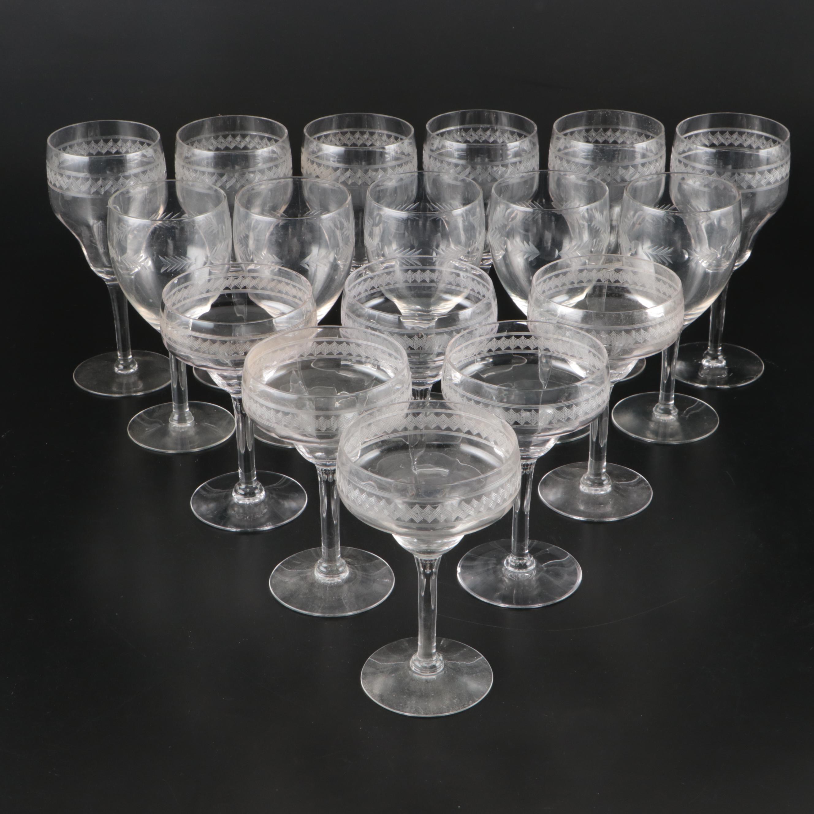 Tiffin-Franciscan Crystal Water Goblets and Champagnes with Wine Glasses