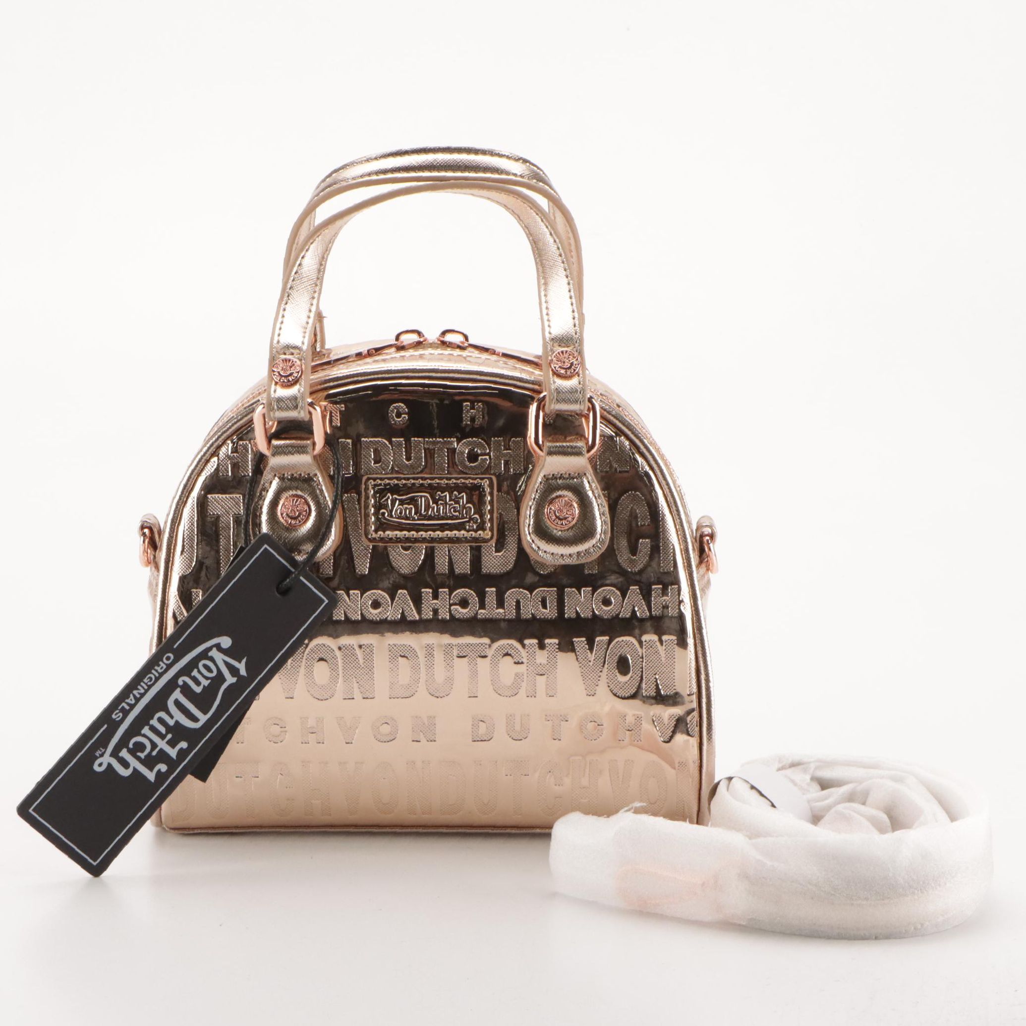 Von Dutch Rose Gold Reflective Mini Two-Way Bowler Bag, With Tags