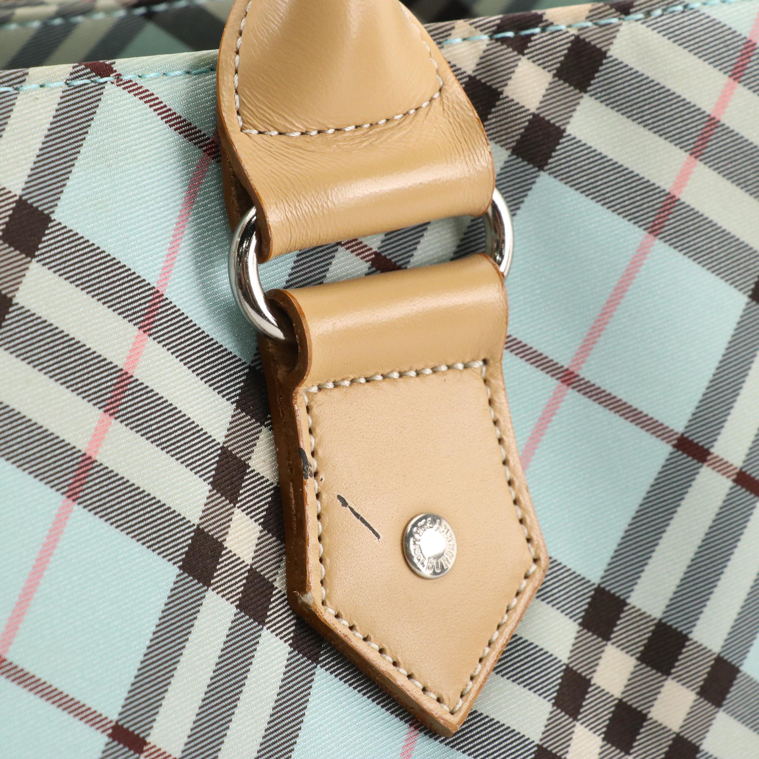 Burberry Blue Label Tote in Blue Nova Check Nylon Canvas and Beige Leather Trim