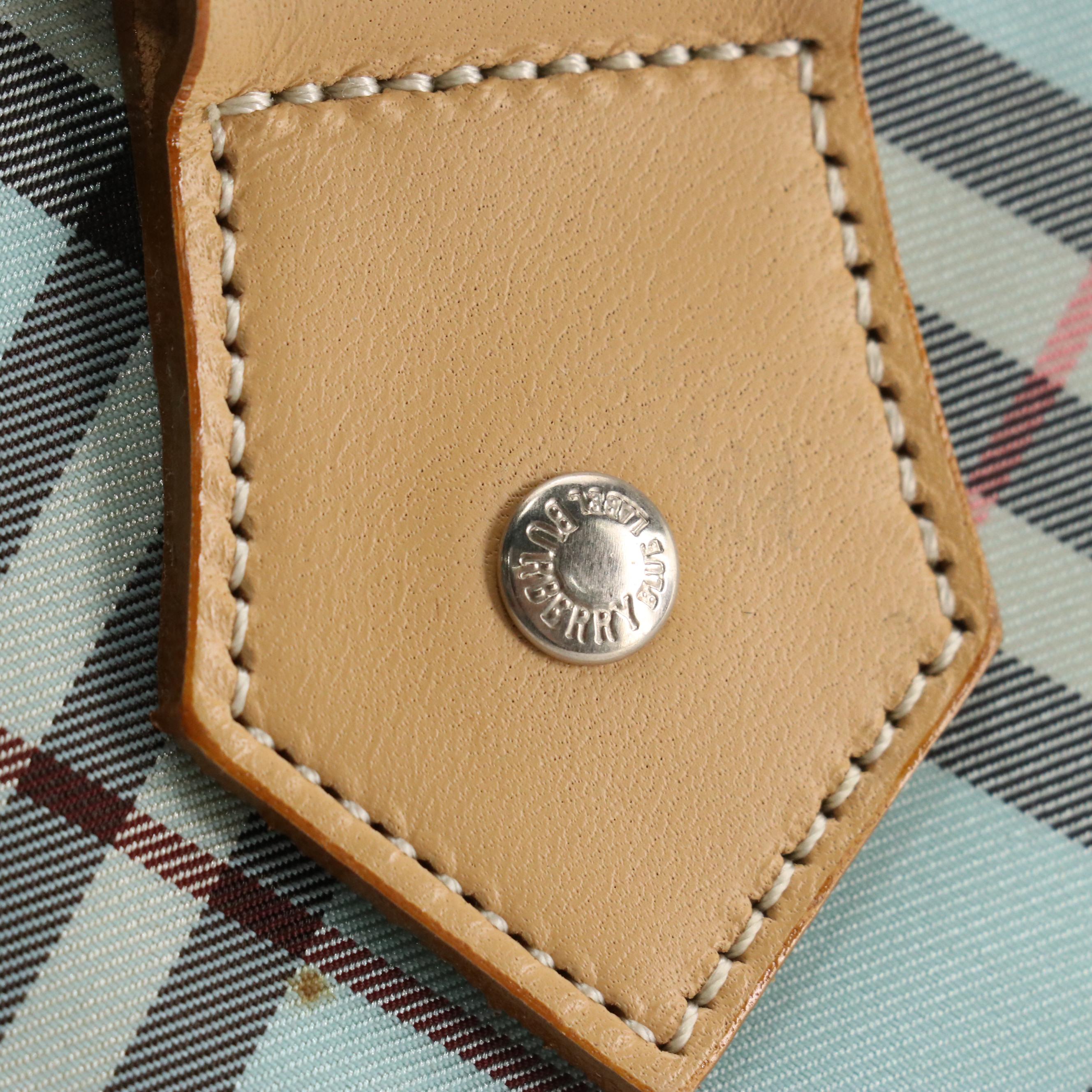 Burberry Blue Label Tote in Blue Nova Check Nylon Canvas and Beige Leather Trim