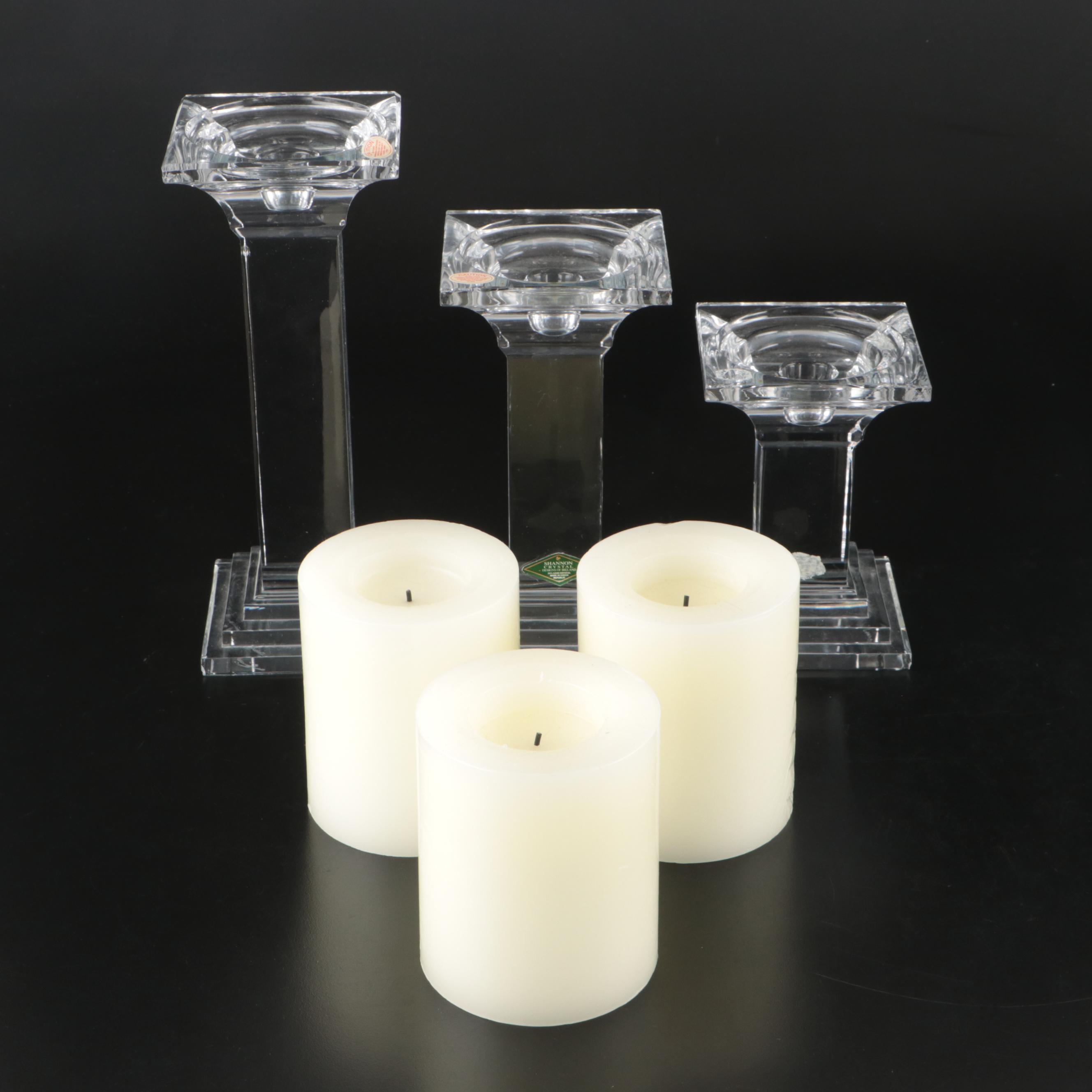 Shannon "Metropolitan" Crystal Pillar Candlesticks